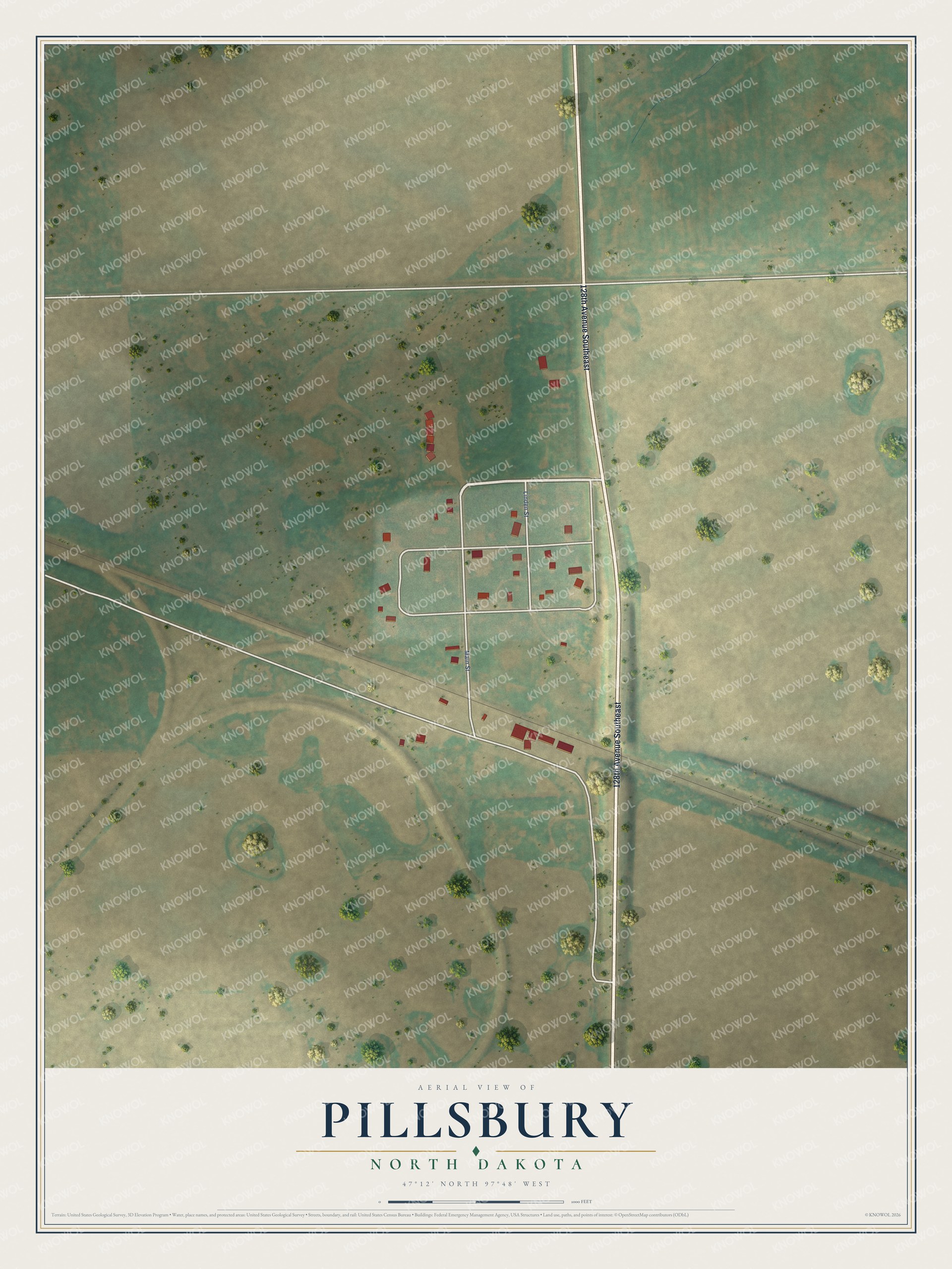 Watermarked full-map preview of Pillsbury, North Dakota