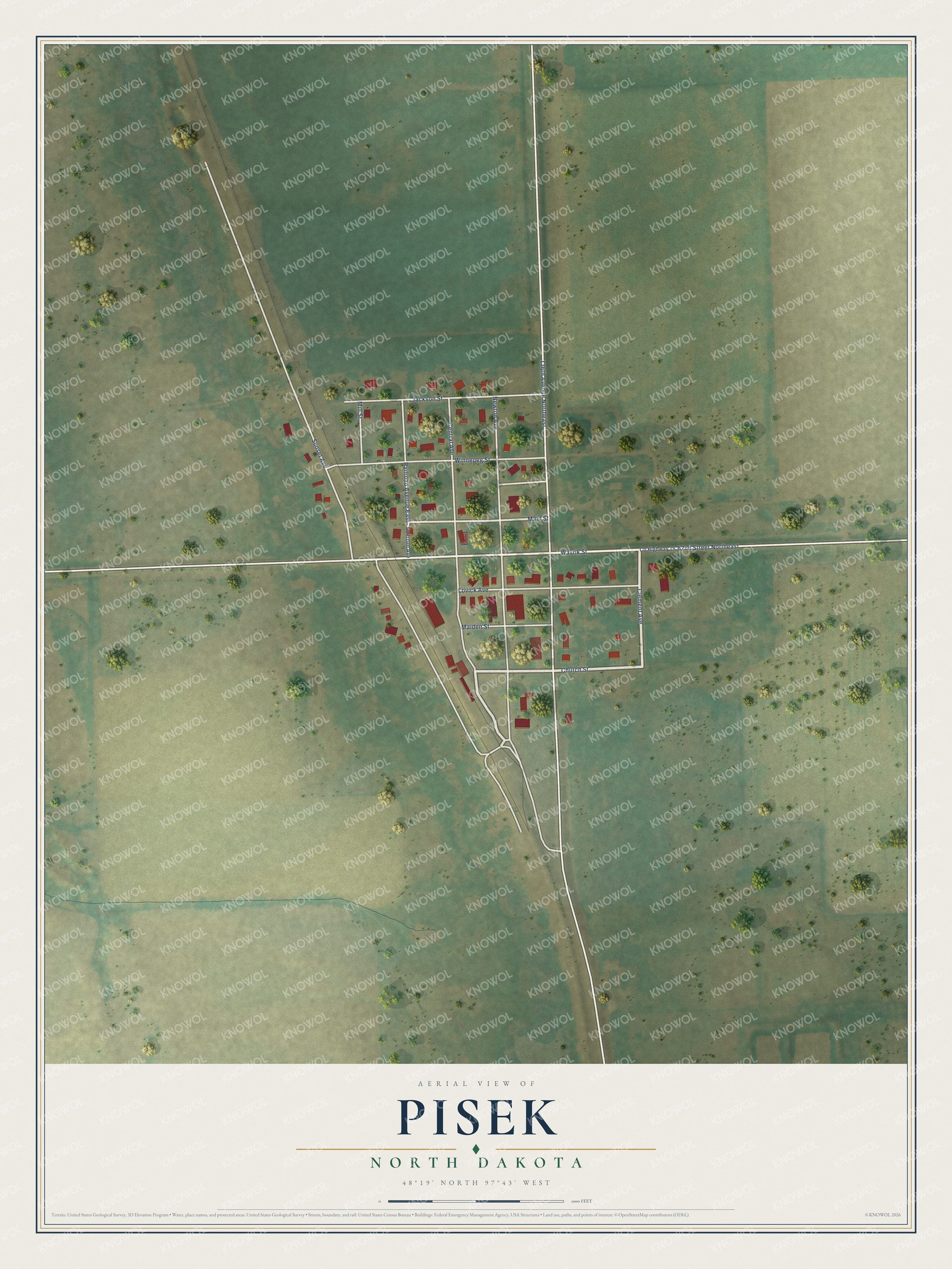 Watermarked full-map preview of Pisek, North Dakota