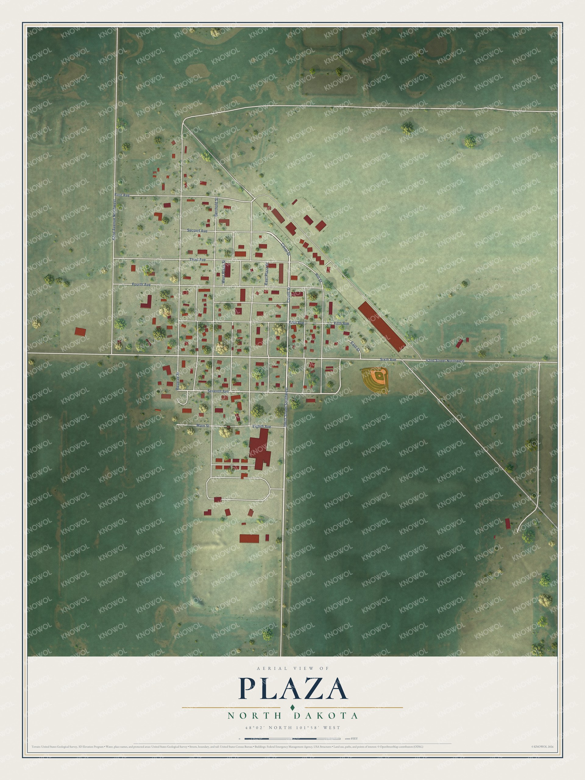 Watermarked full-map preview of Plaza, North Dakota