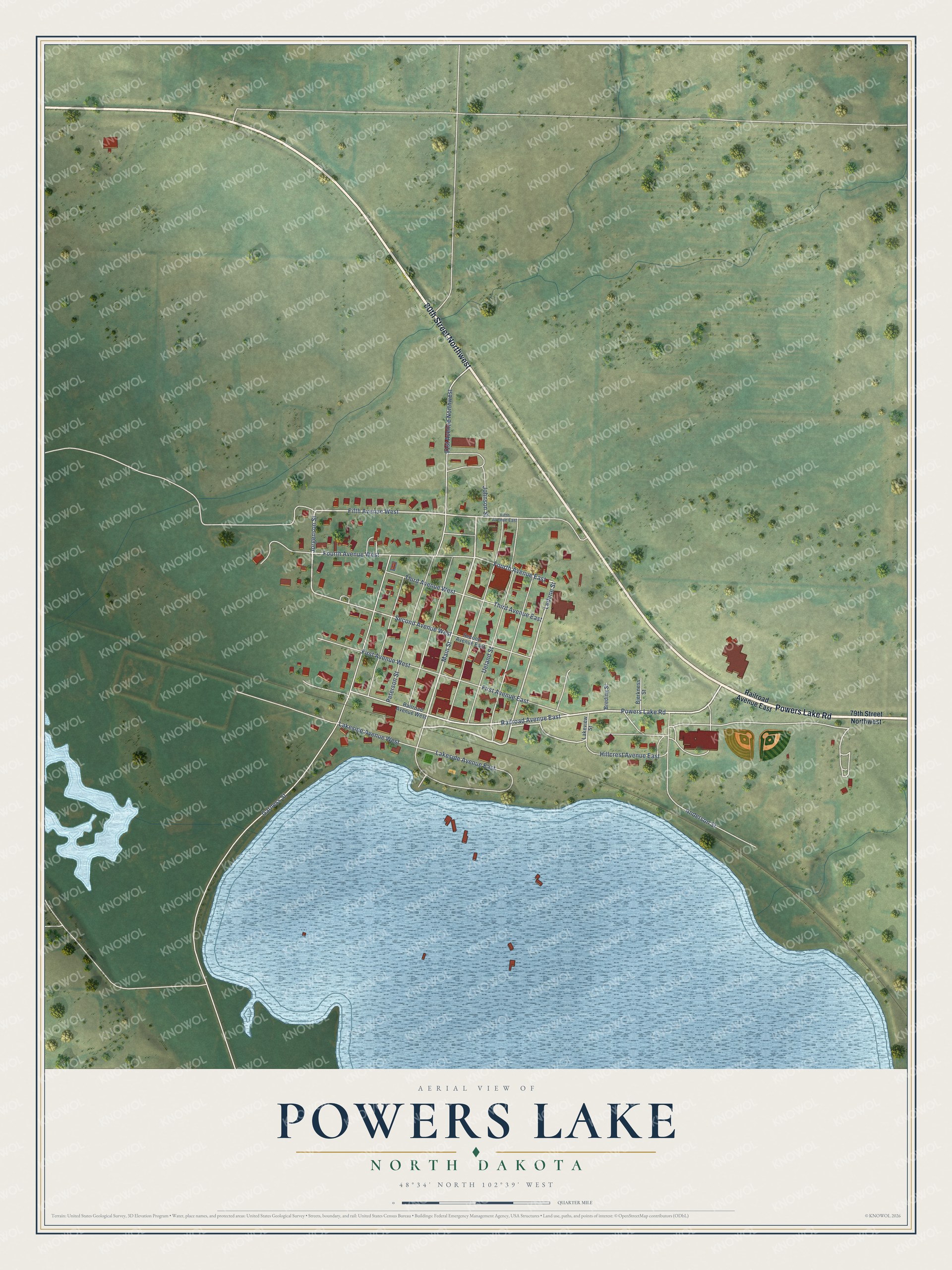 Watermarked full-map preview of Powers Lake, North Dakota
