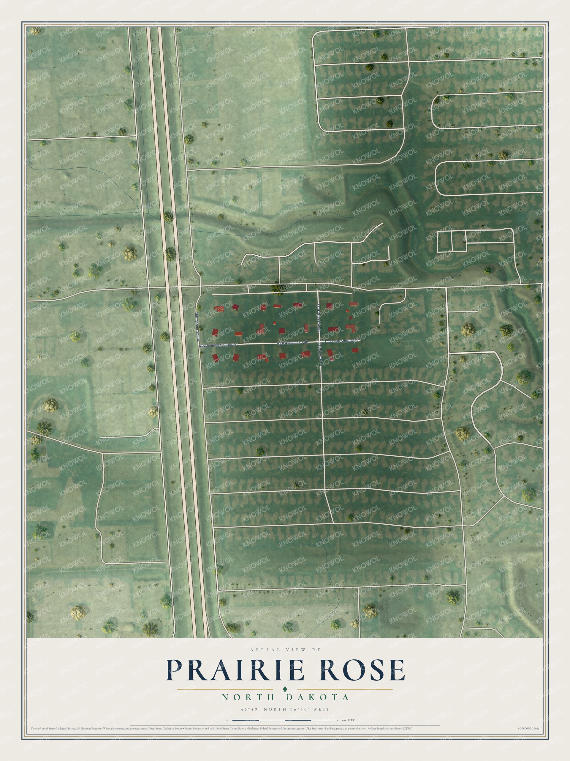 Watermarked full-map preview of Prairie Rose, North Dakota