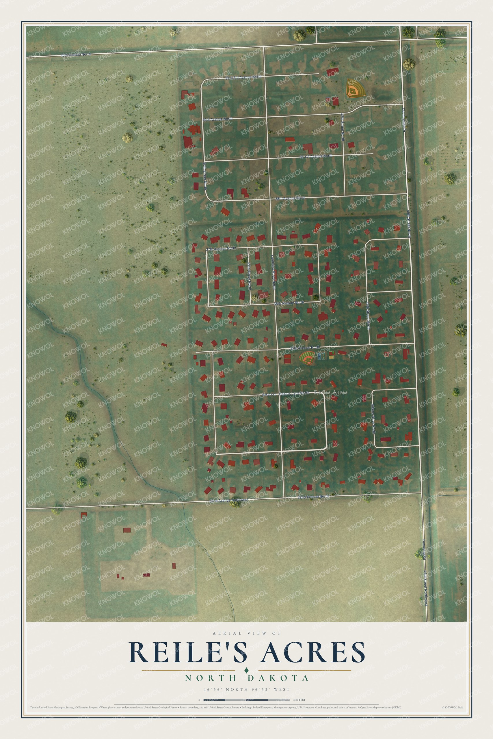 Watermarked full-map preview of Reile's Acres, North Dakota