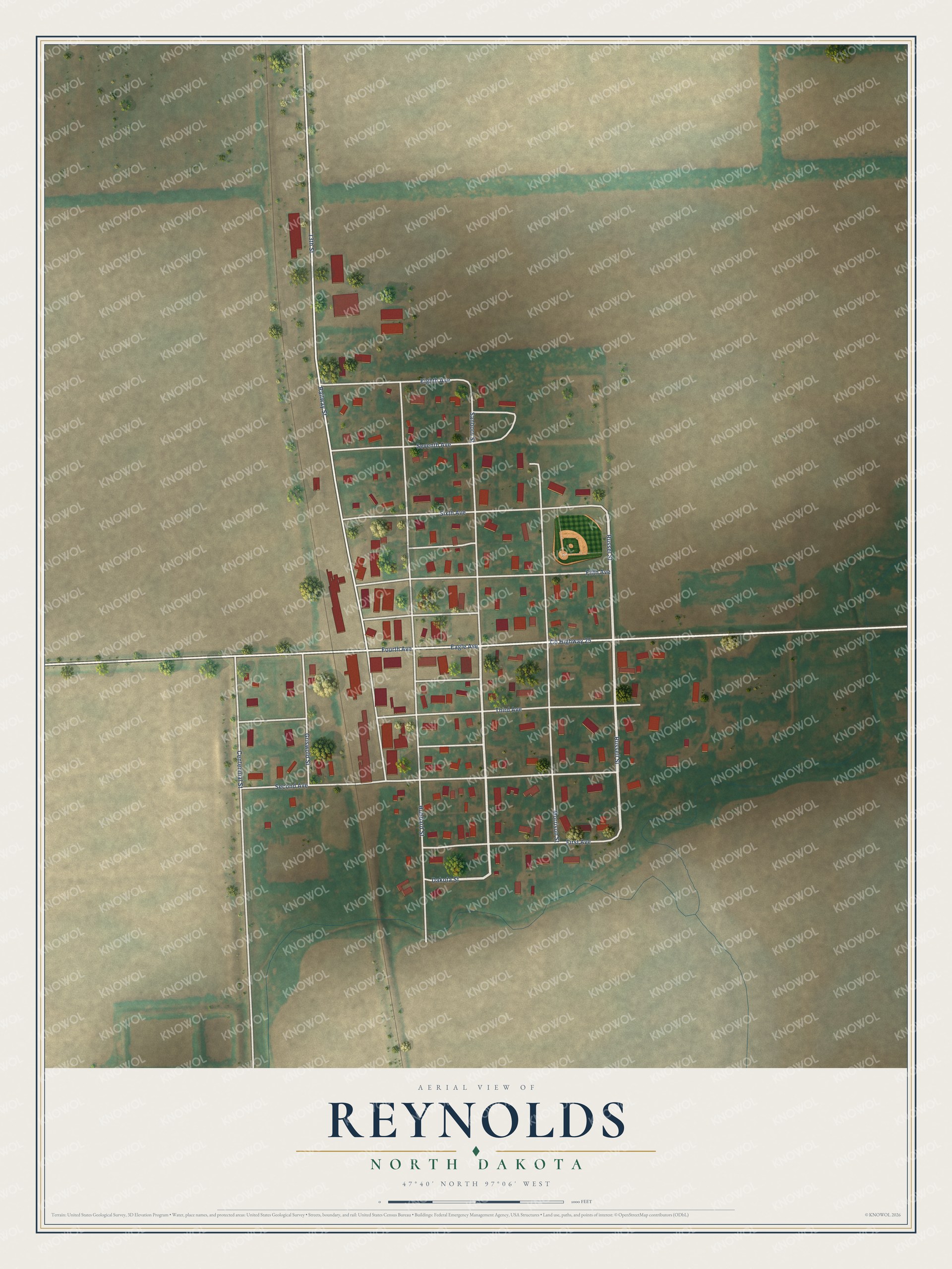 Watermarked full-map preview of Reynolds, North Dakota