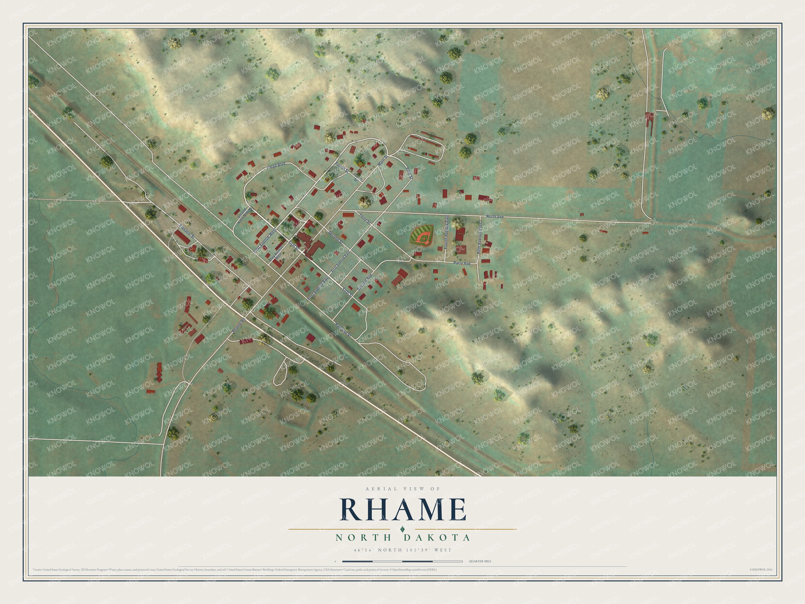 Watermarked full-map preview of Rhame, North Dakota