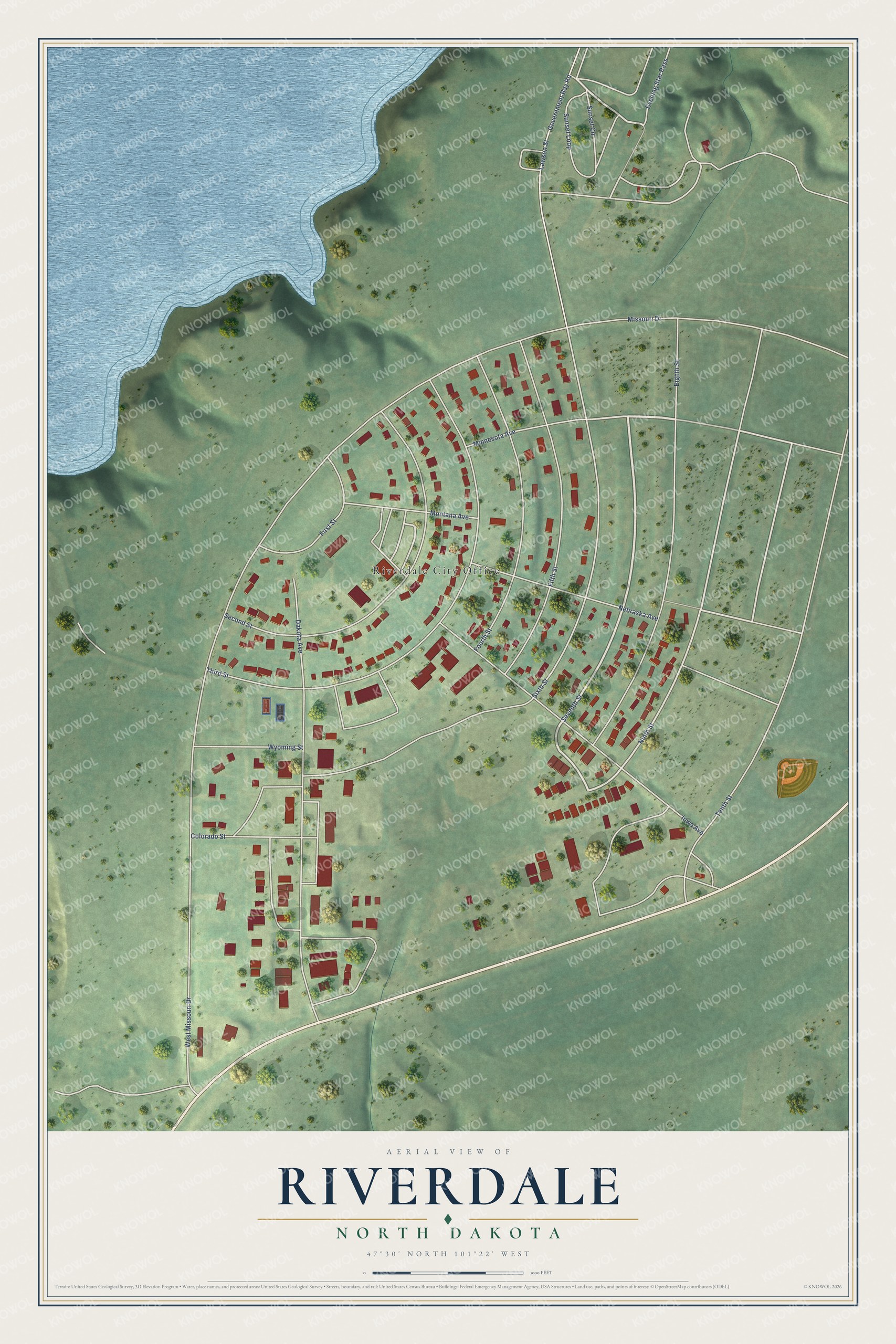 Watermarked full-map preview of Riverdale, North Dakota