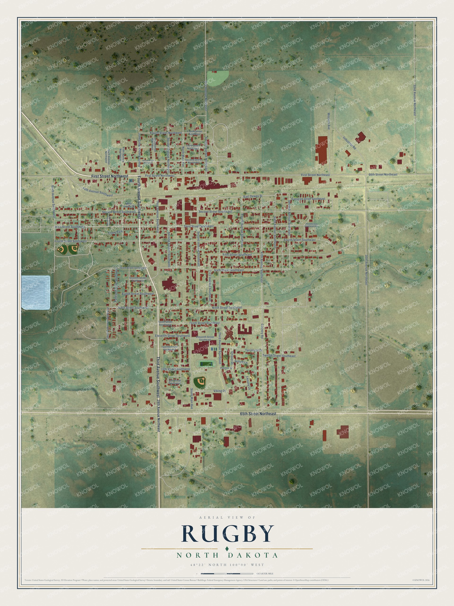 Watermarked full-map preview of Rugby, North Dakota