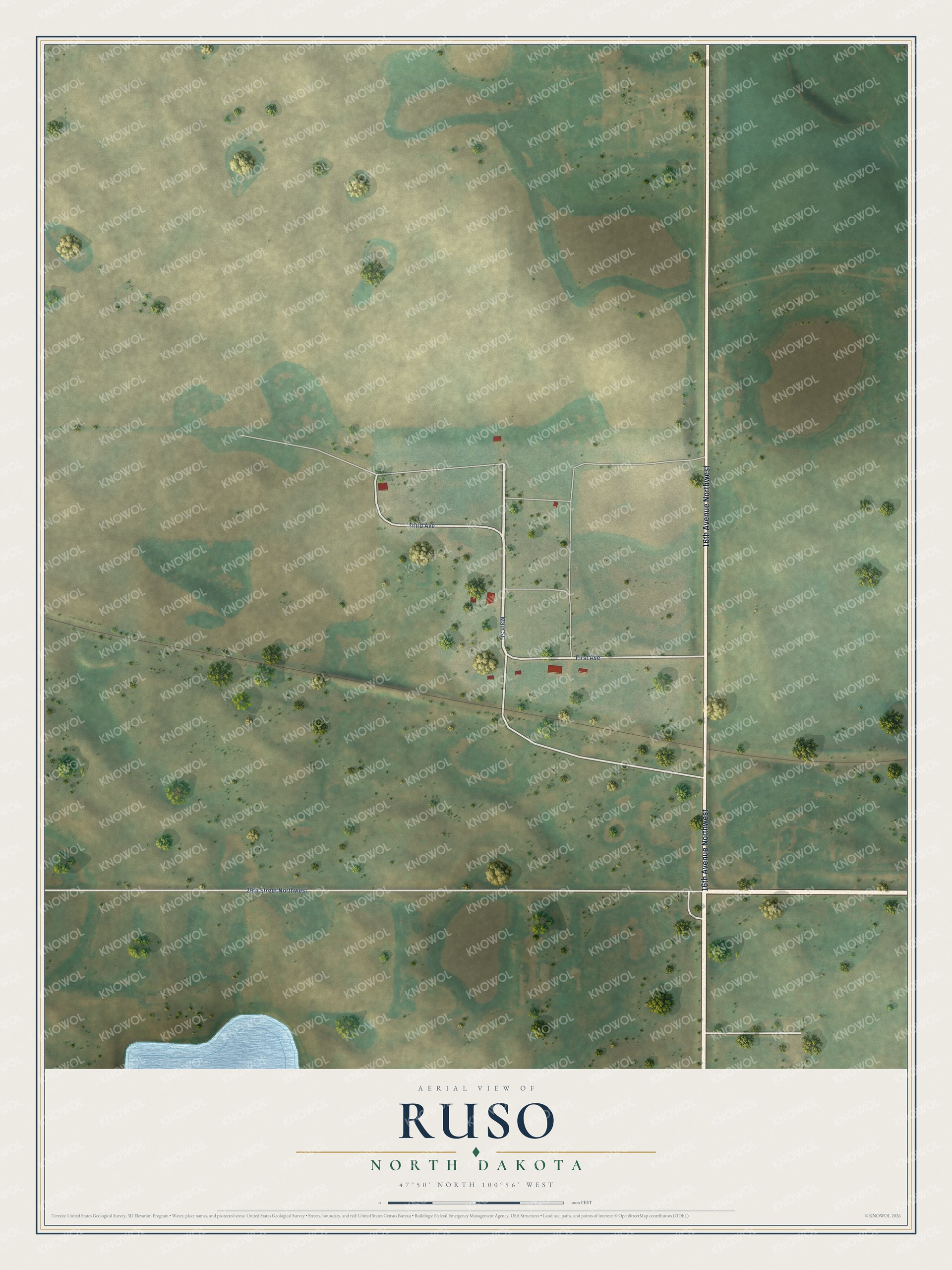 Watermarked full-map preview of Ruso, North Dakota