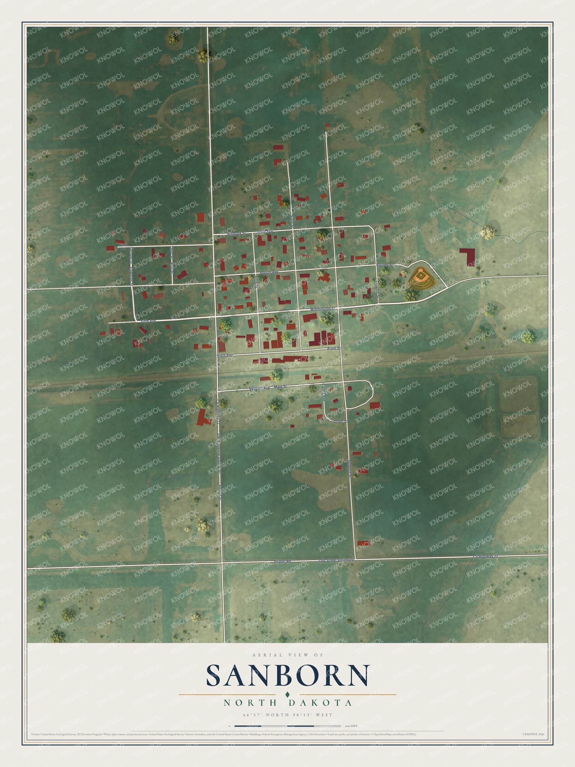 Watermarked full-map preview of Sanborn, North Dakota