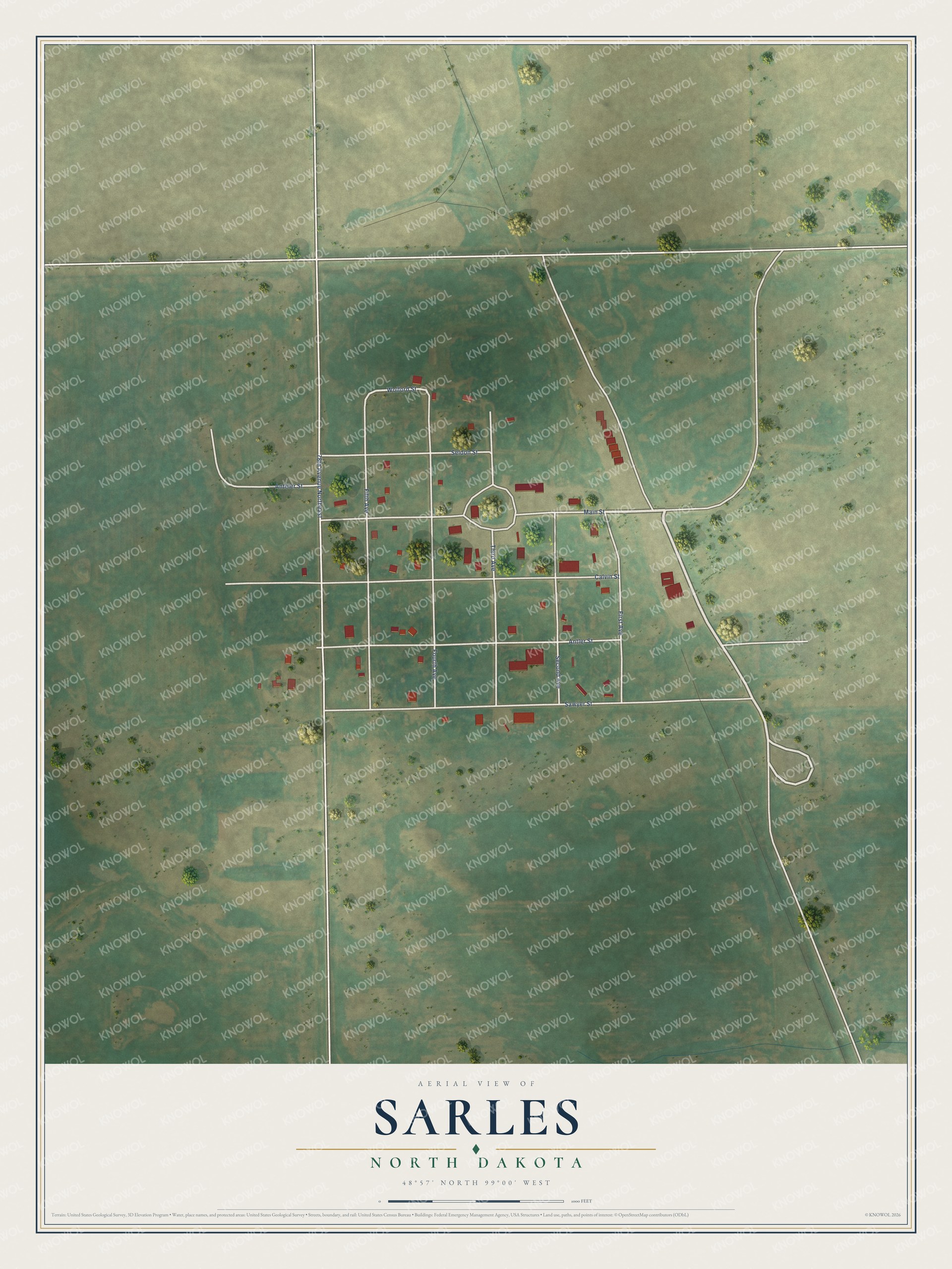 Watermarked full-map preview of Sarles, North Dakota