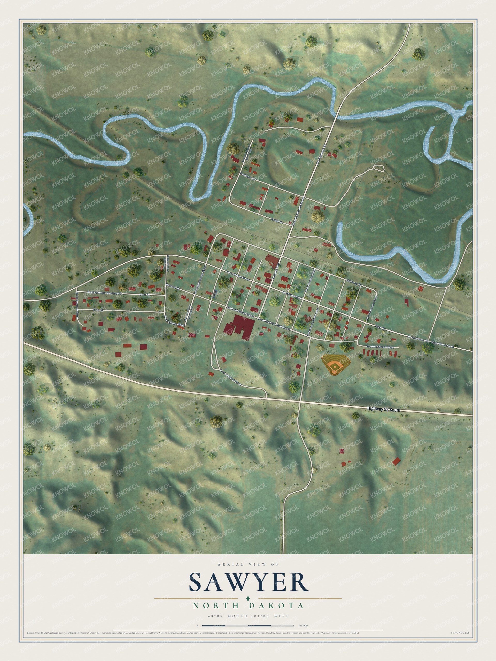 Watermarked full-map preview of Sawyer, North Dakota