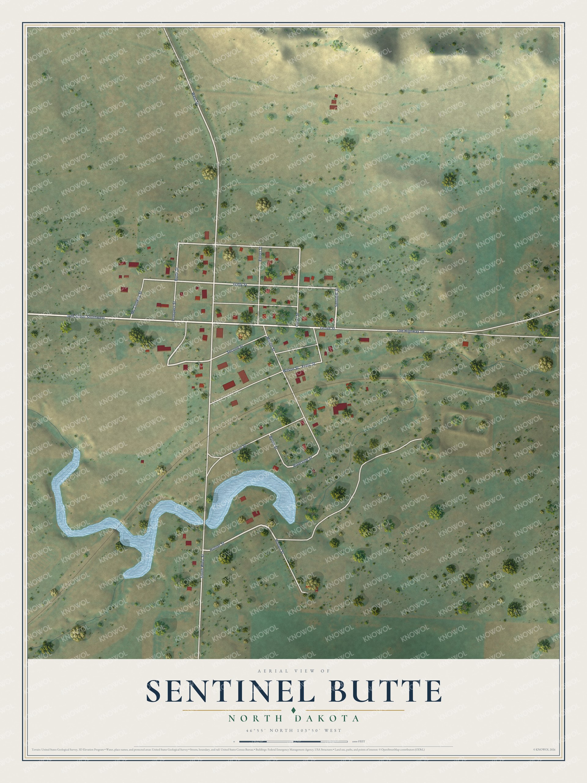 Watermarked full-map preview of Sentinel Butte, North Dakota