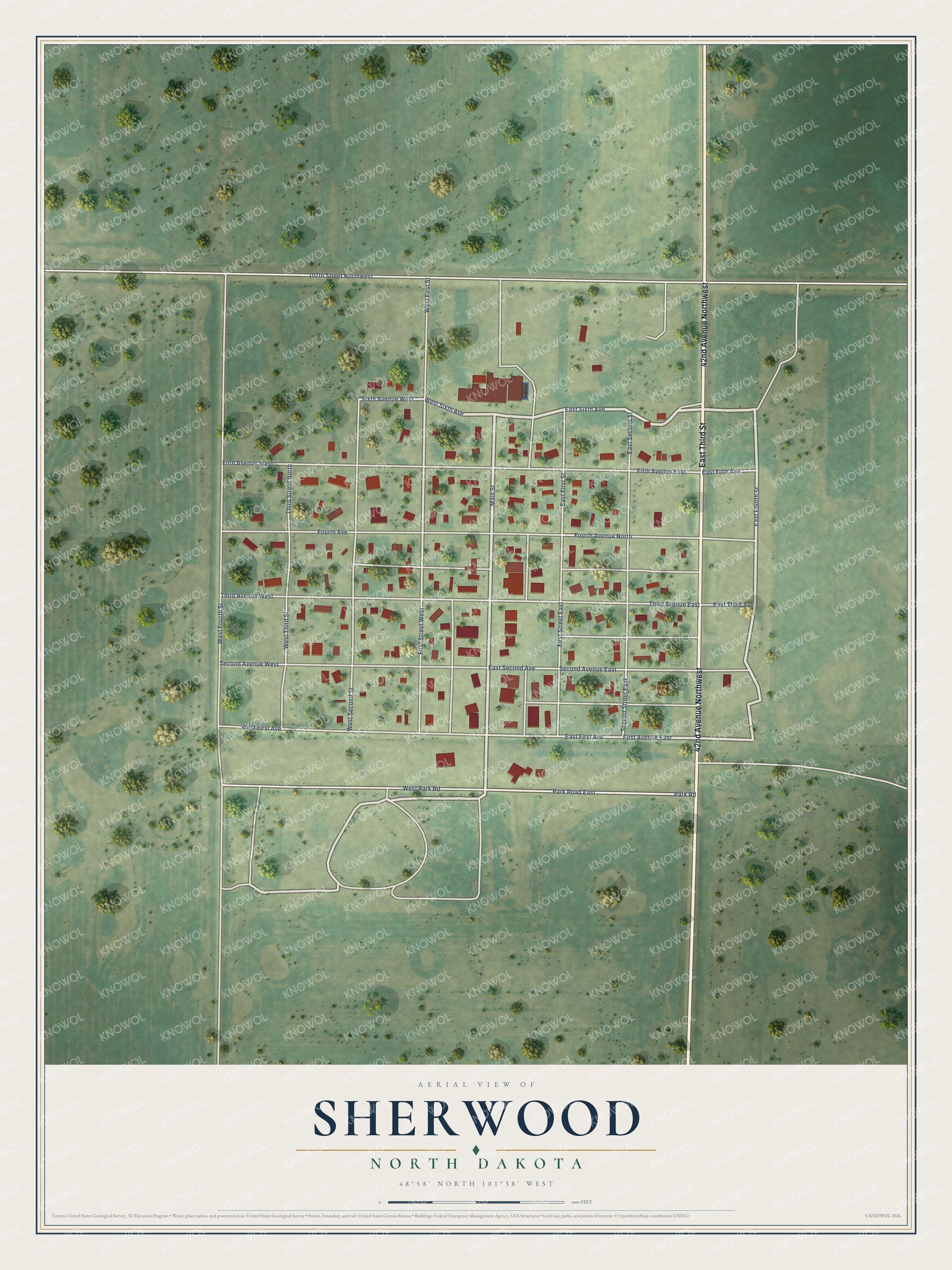 Watermarked full-map preview of Sherwood, North Dakota