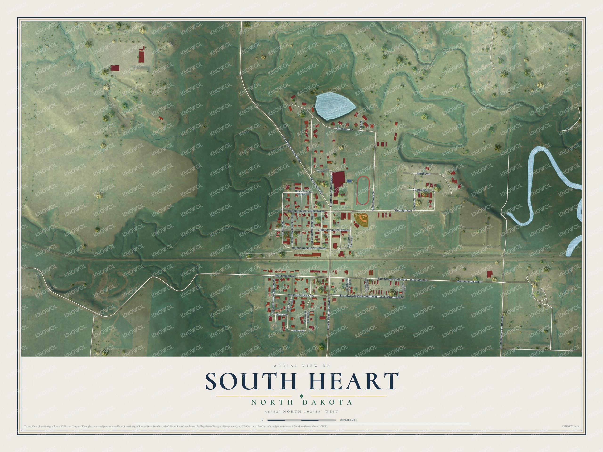 Watermarked full-map preview of South Heart, North Dakota