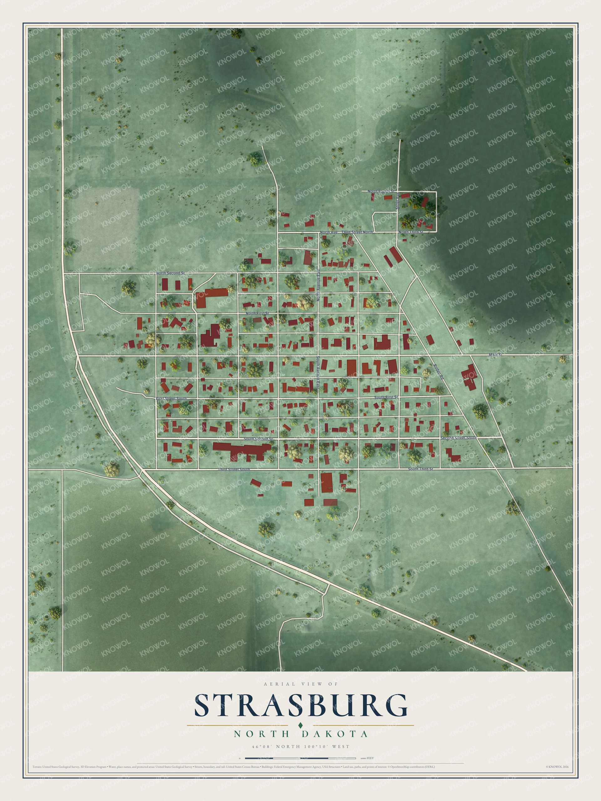 Watermarked full-map preview of Strasburg, North Dakota