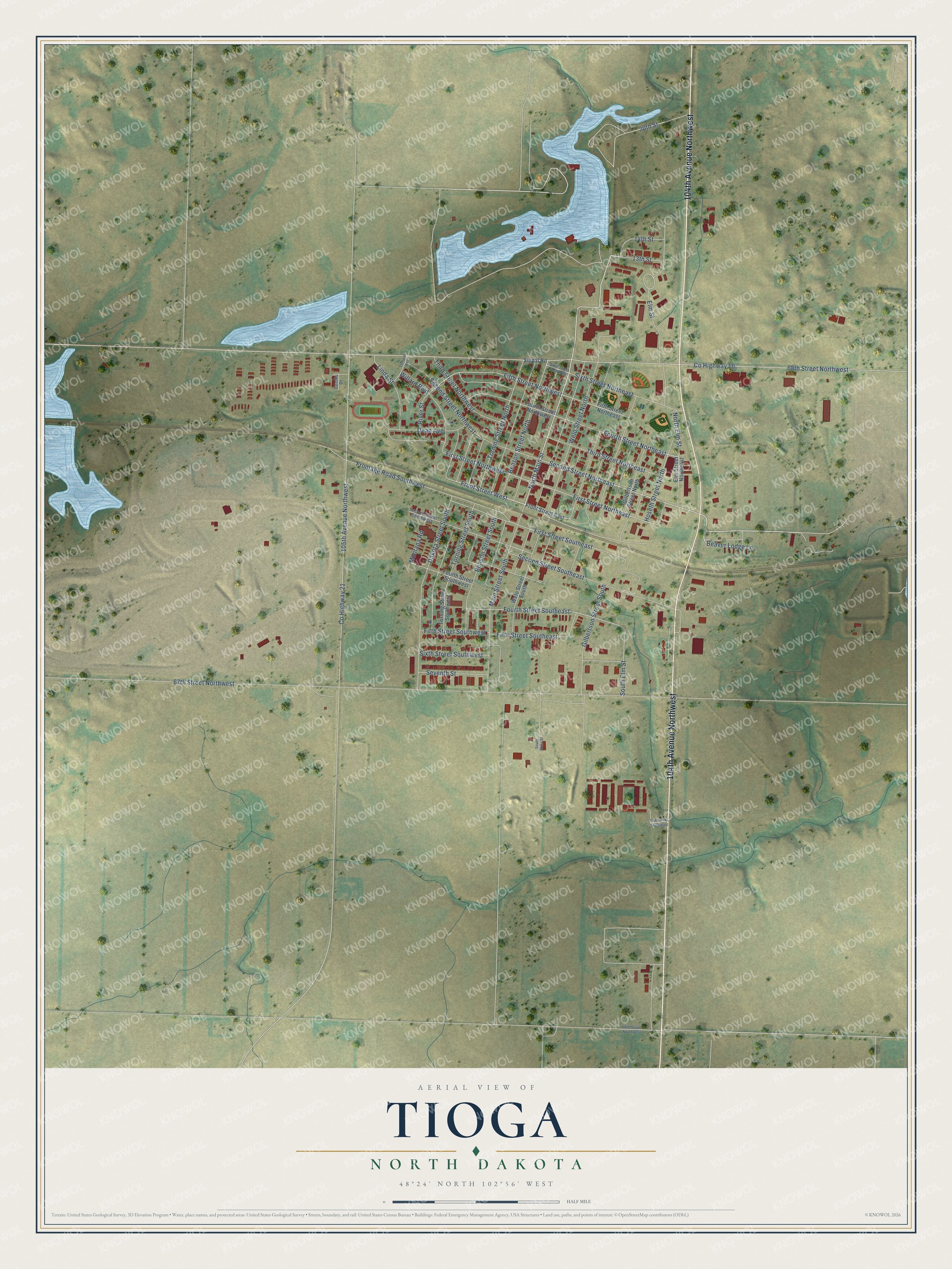 Watermarked full-map preview of Tioga, North Dakota