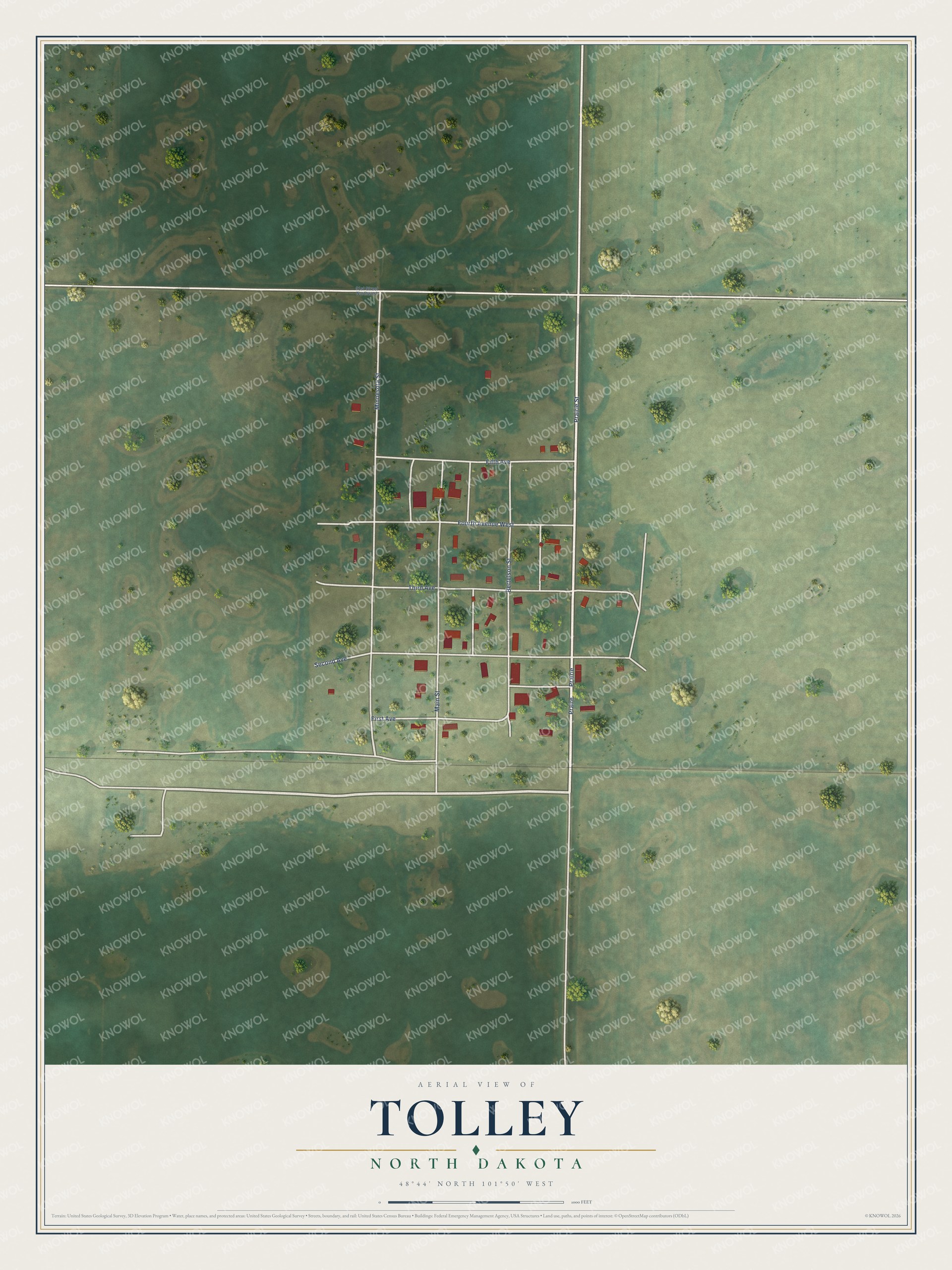 Watermarked full-map preview of Tolley, North Dakota