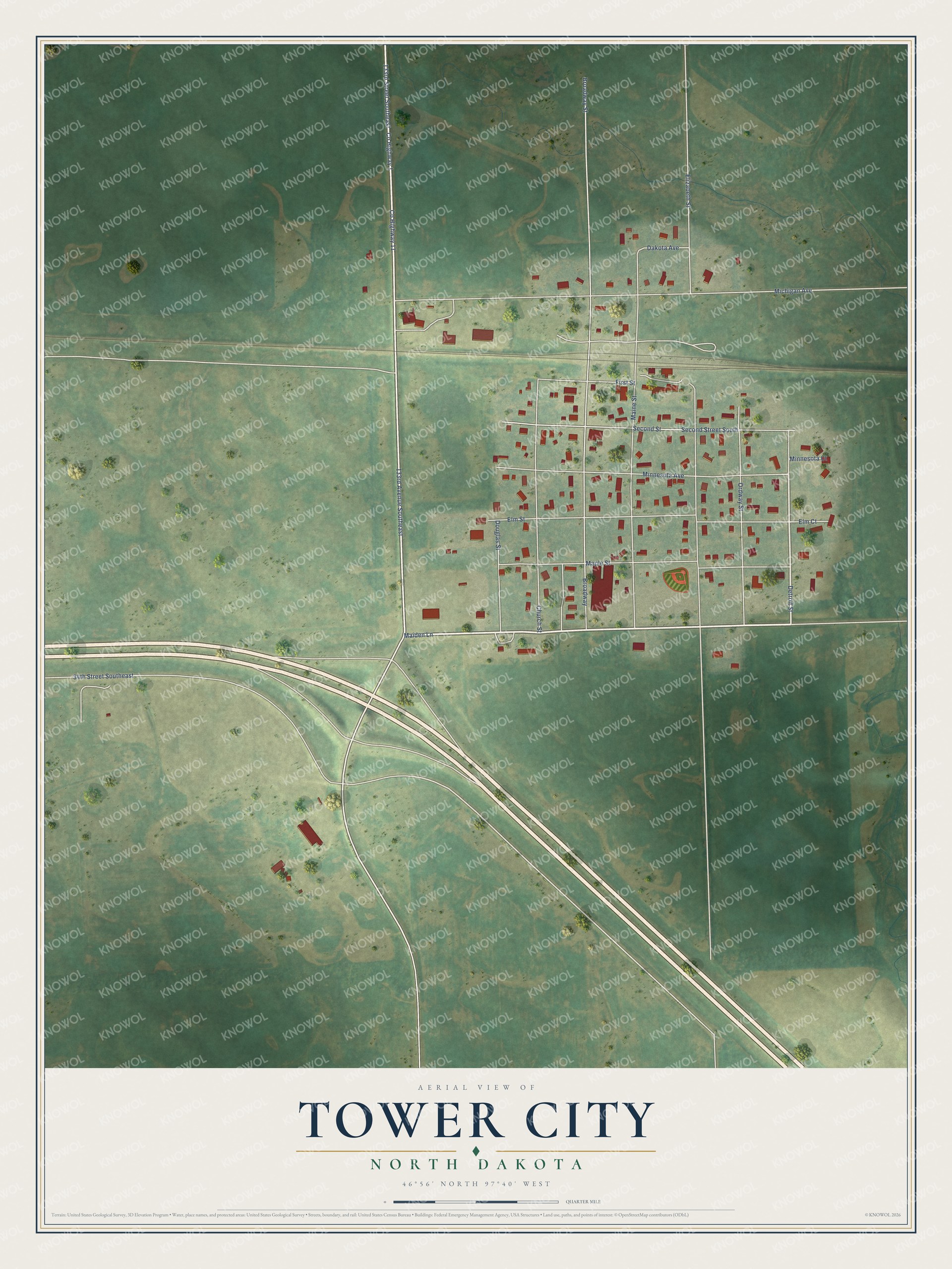 Watermarked full-map preview of Tower City, North Dakota