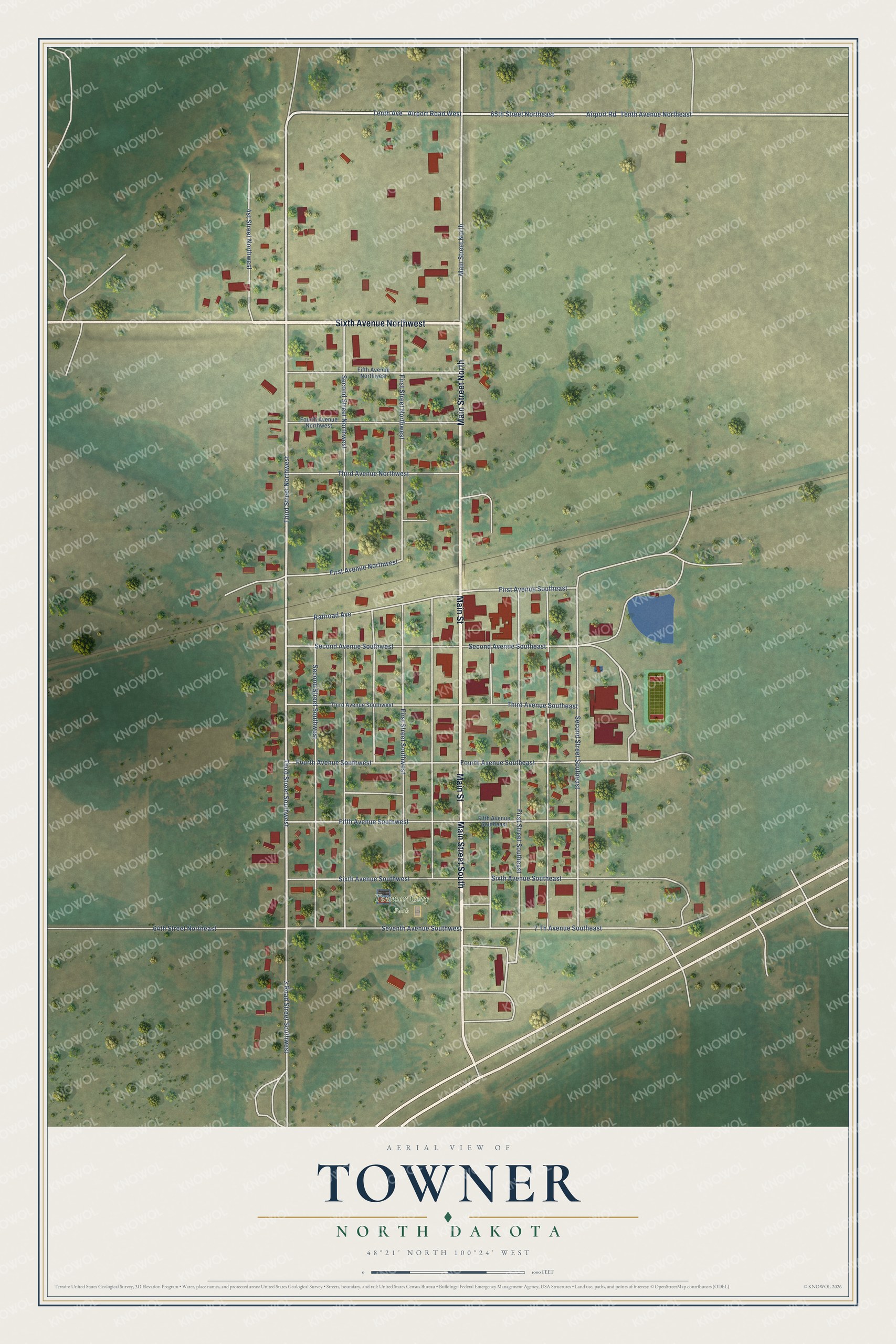 Watermarked full-map preview of Towner, North Dakota