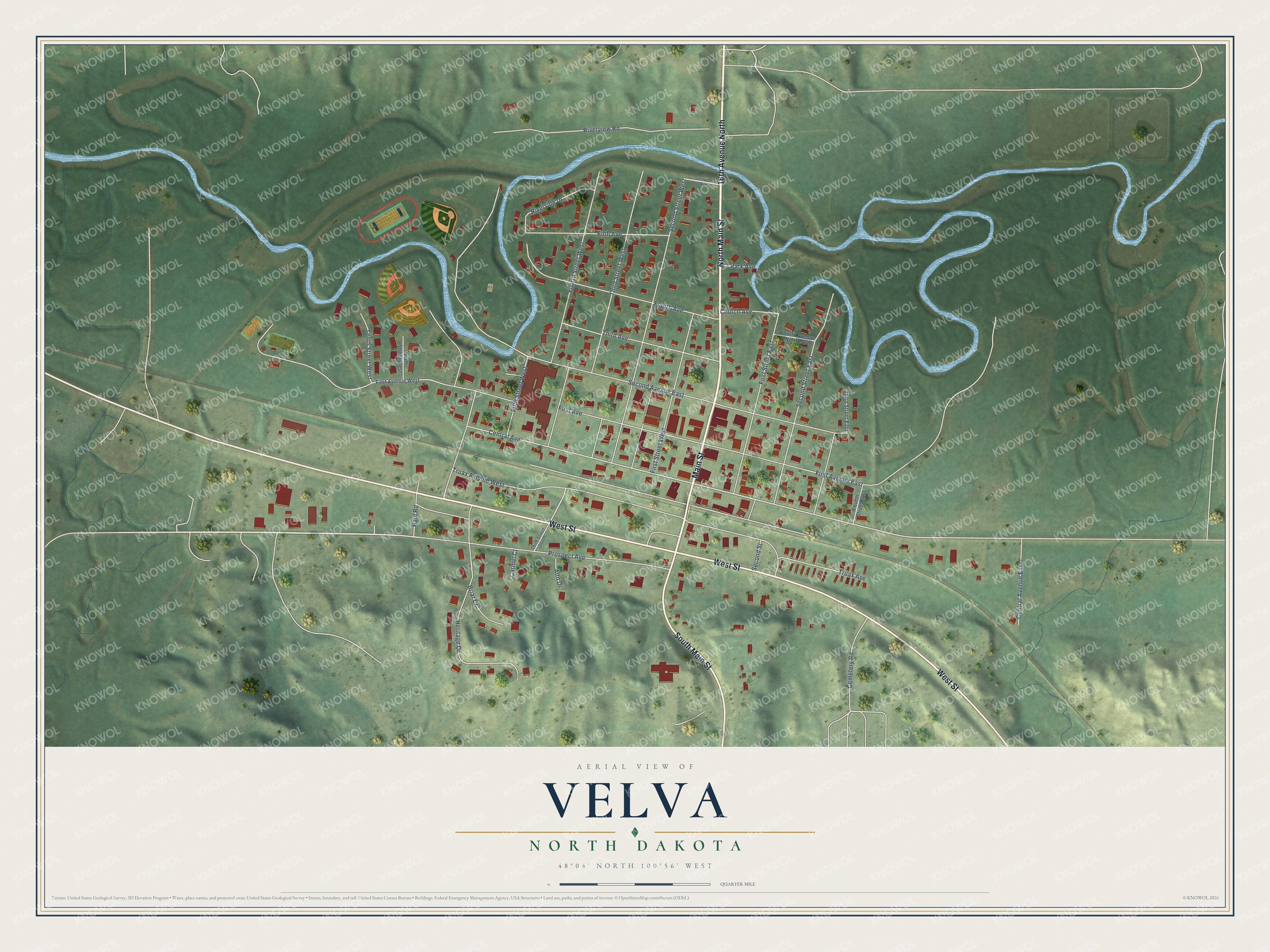 Watermarked full-map preview of Velva, North Dakota