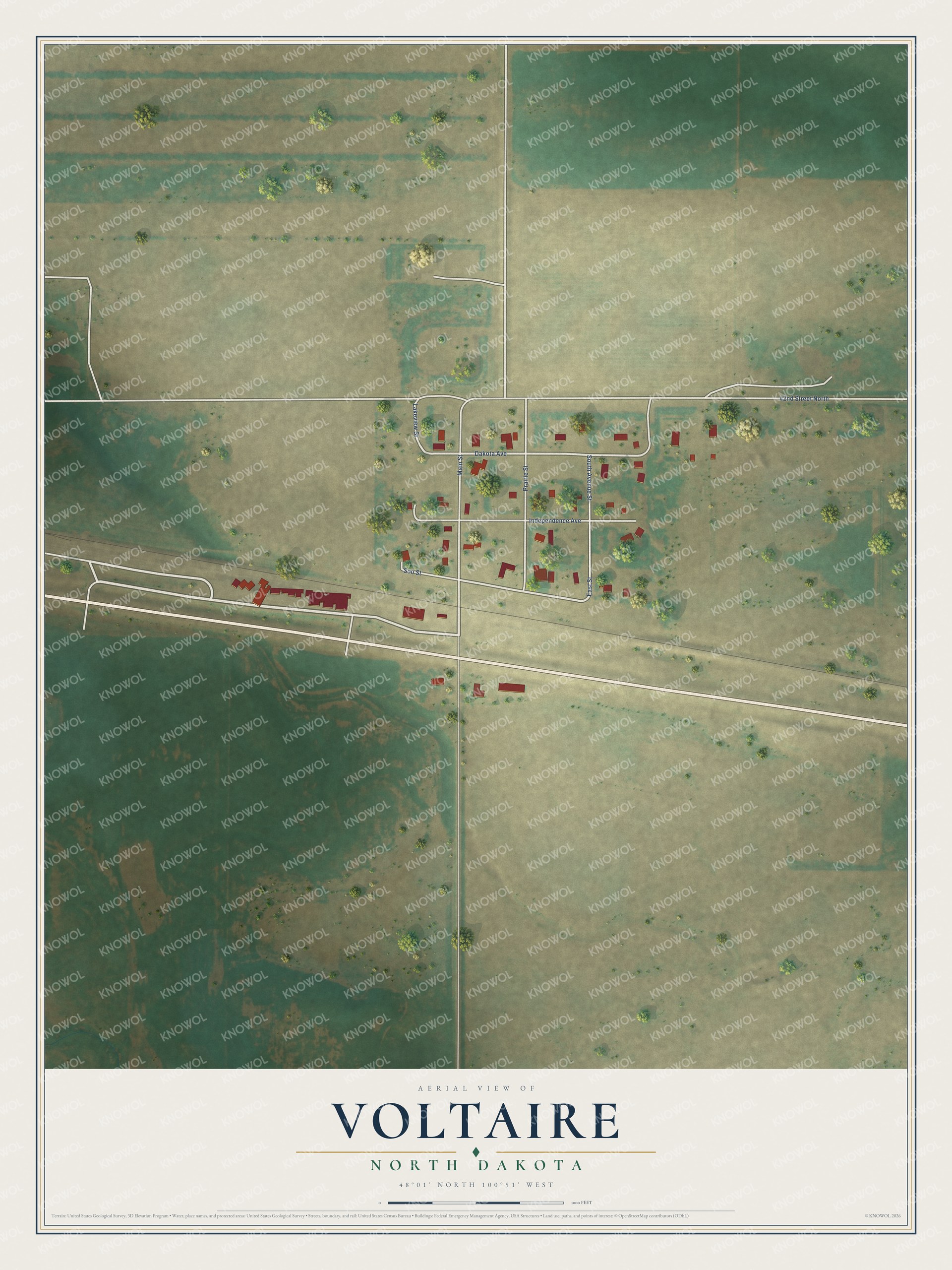 Watermarked full-map preview of Voltaire, North Dakota