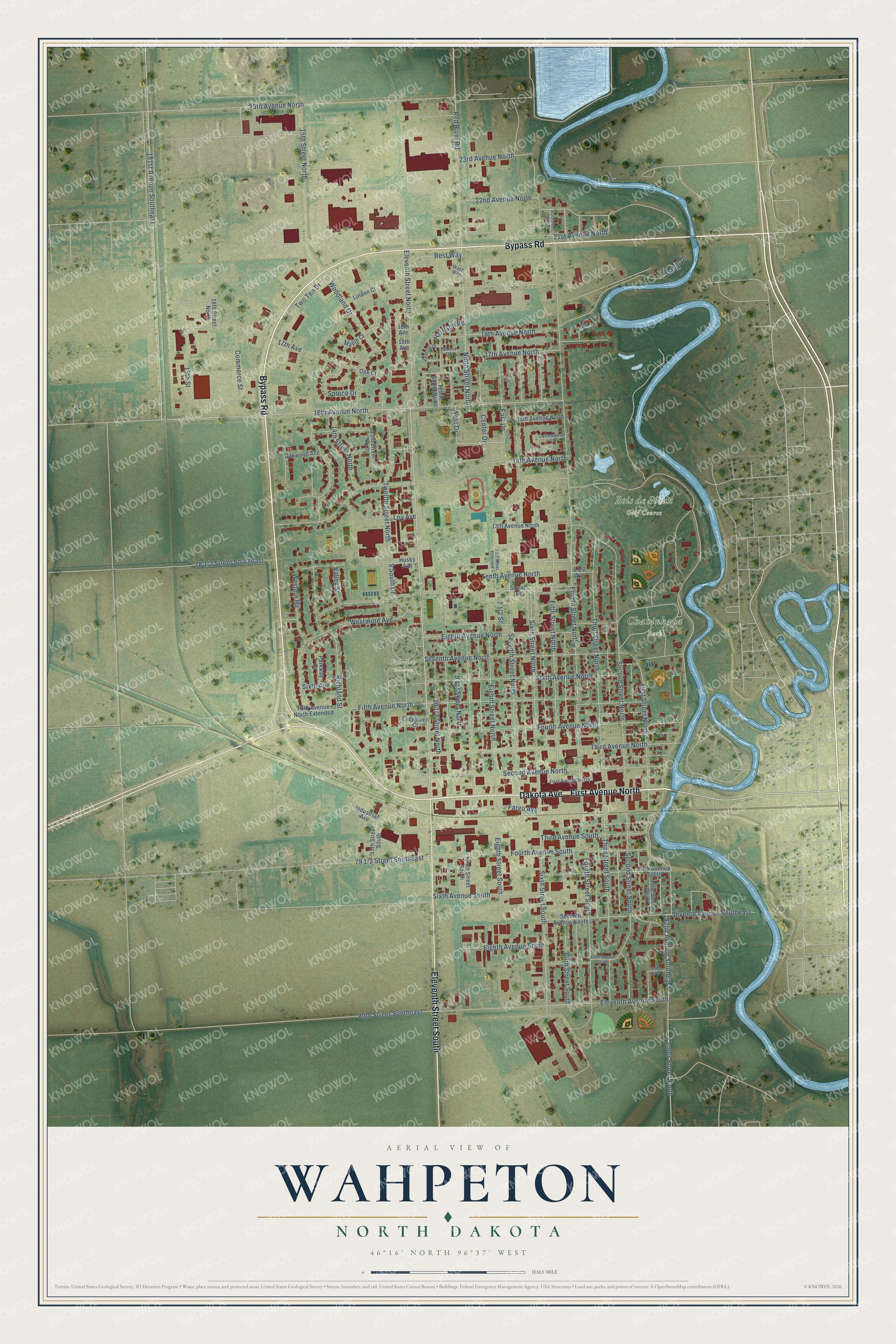 Watermarked full-map preview of Wahpeton, North Dakota