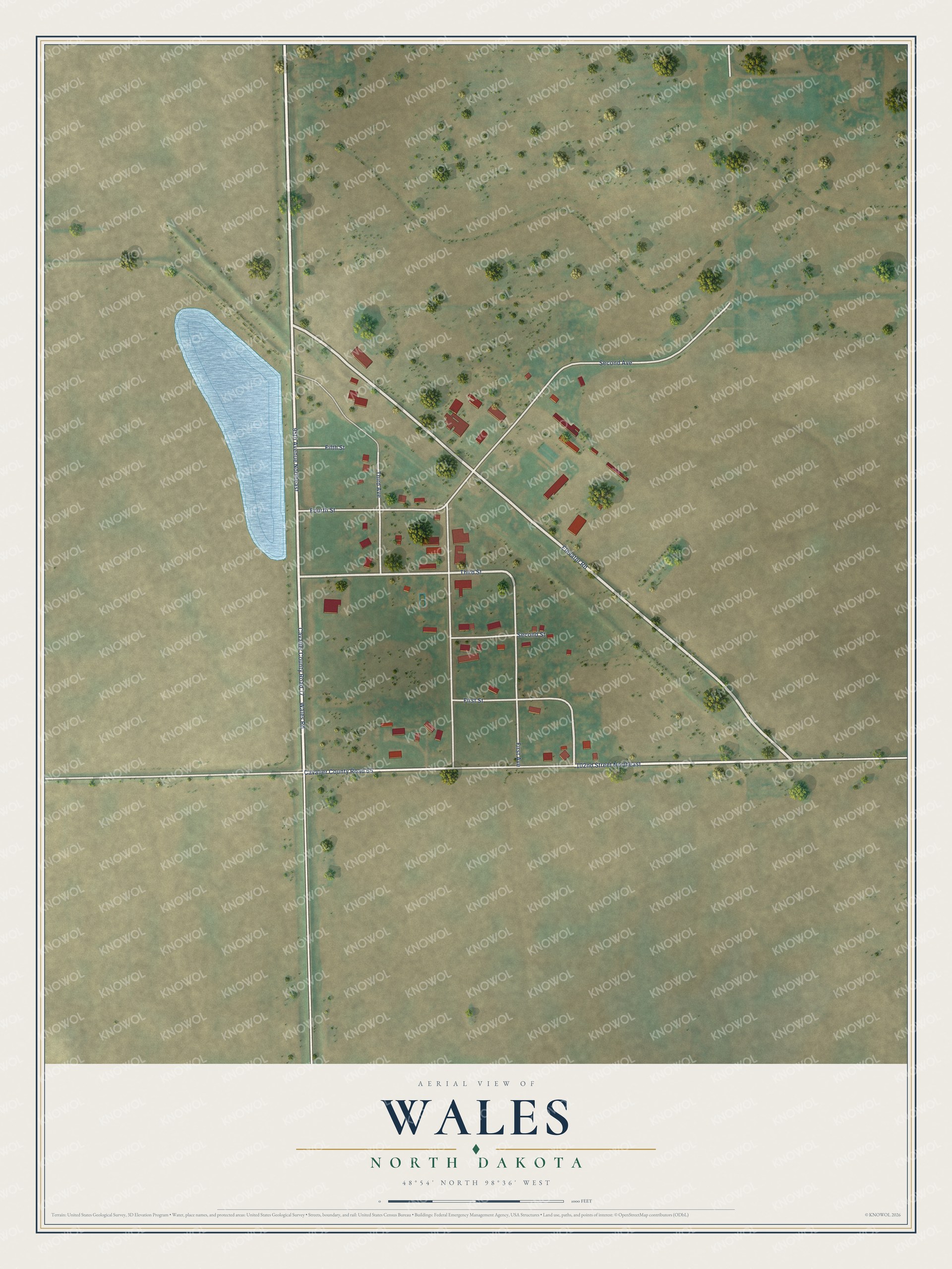 Watermarked full-map preview of Wales, North Dakota