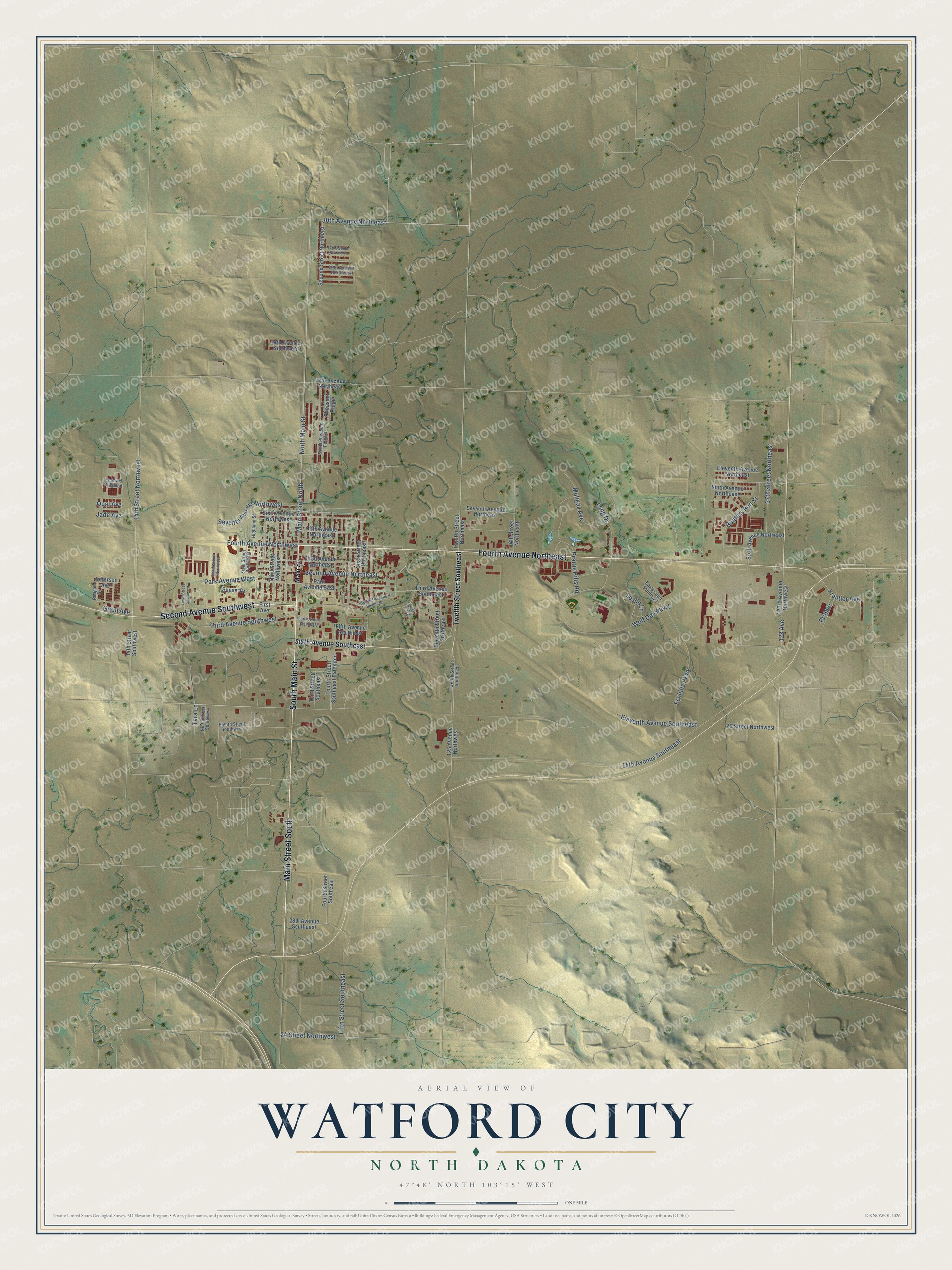 Watermarked full-map preview of Watford City, North Dakota