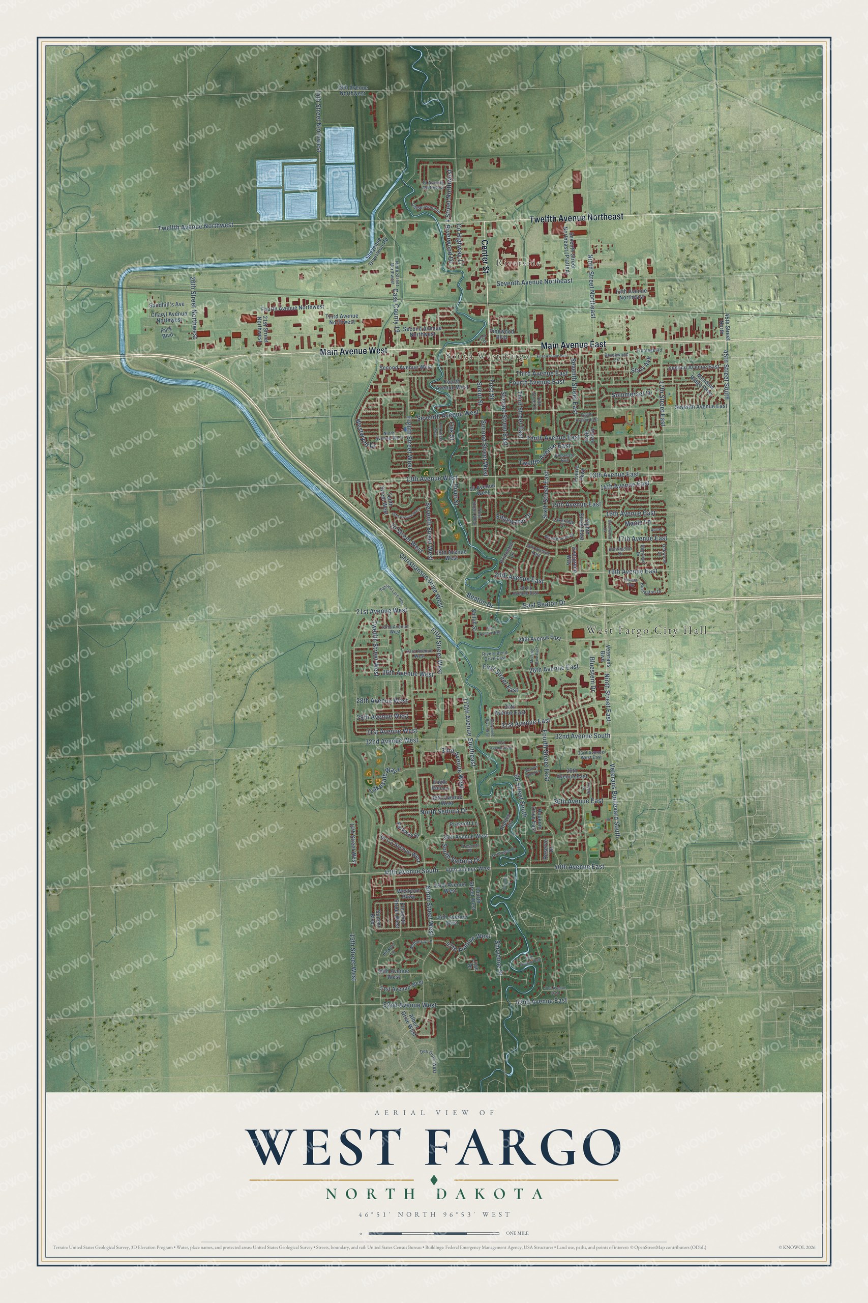Watermarked full-map preview of West Fargo, North Dakota