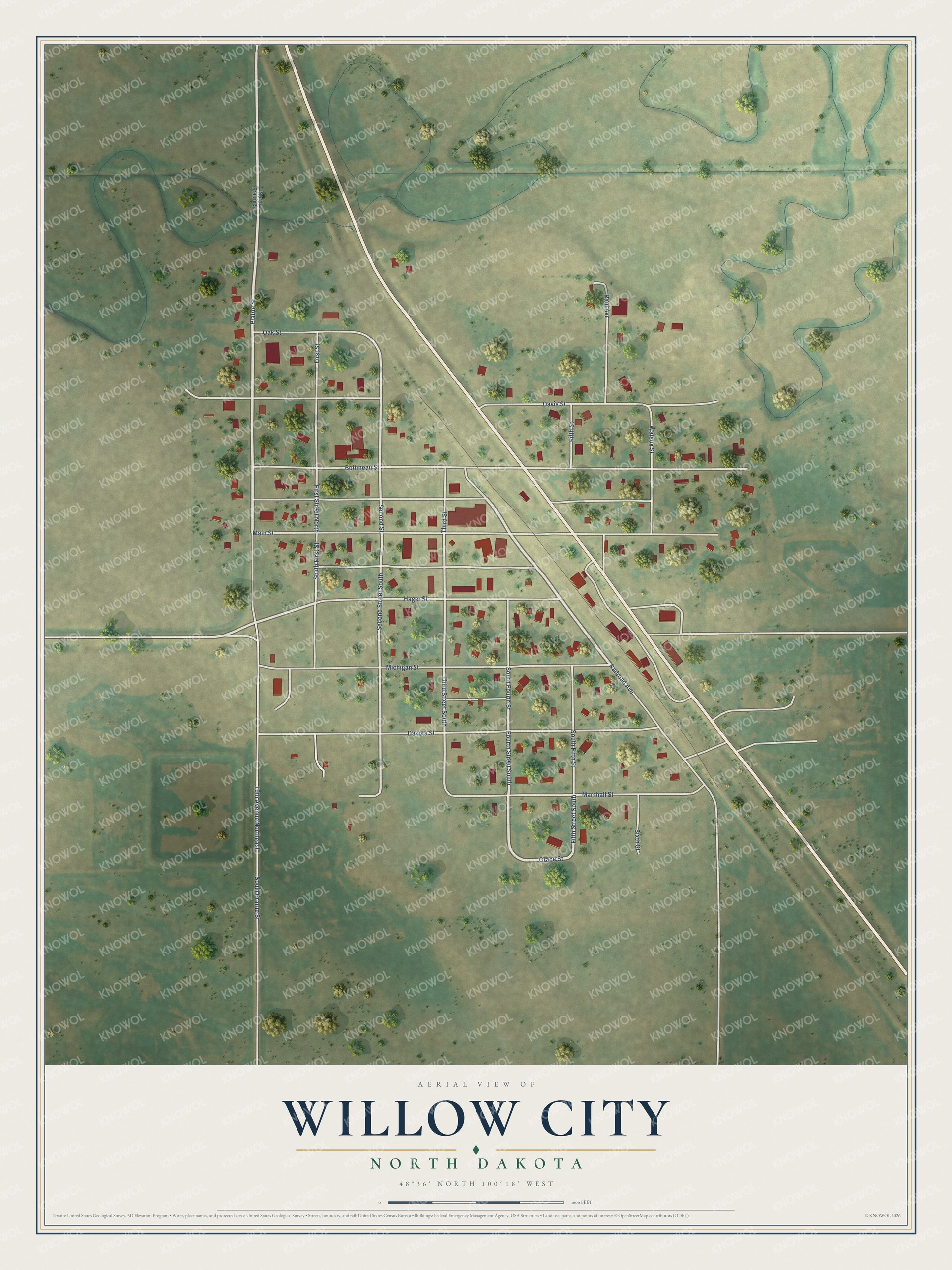 Watermarked full-map preview of Willow City, North Dakota