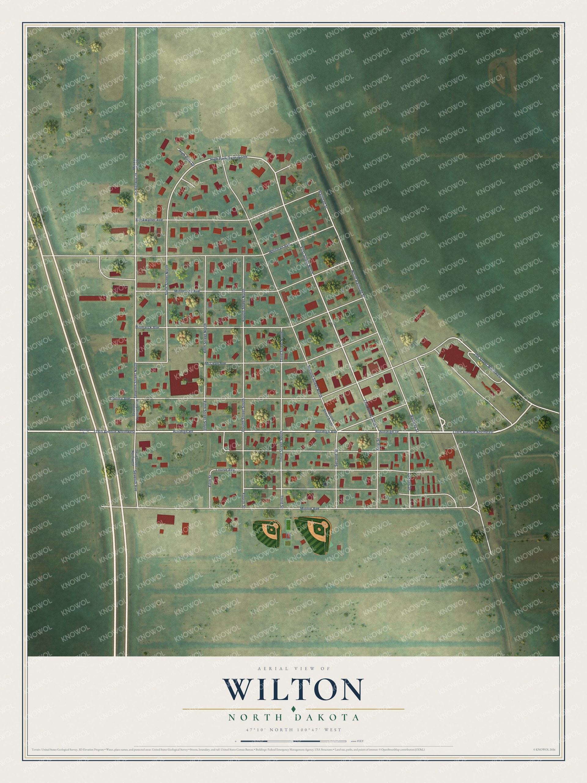 Watermarked full-map preview of Wilton, North Dakota