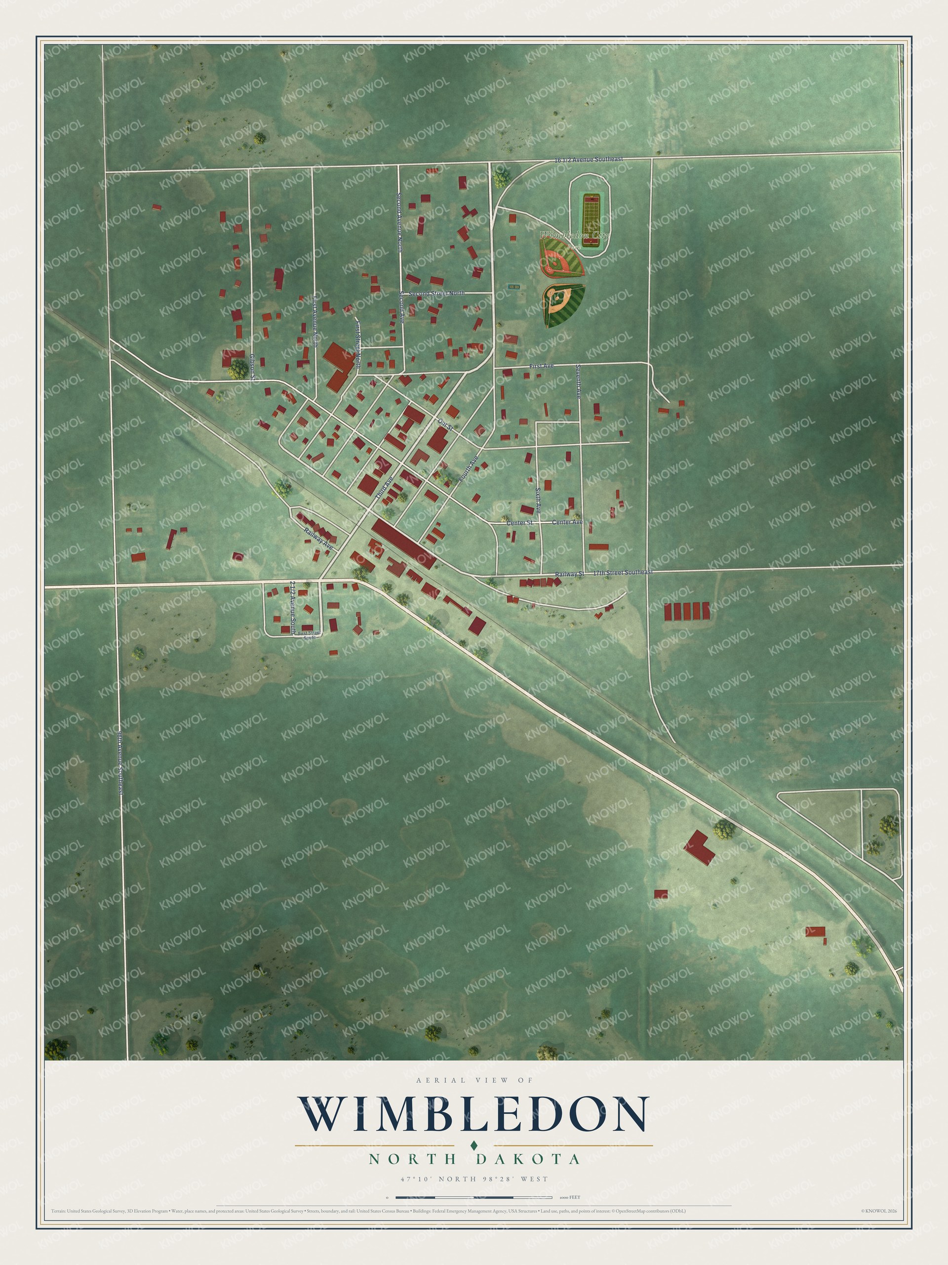 Watermarked full-map preview of Wimbledon, North Dakota