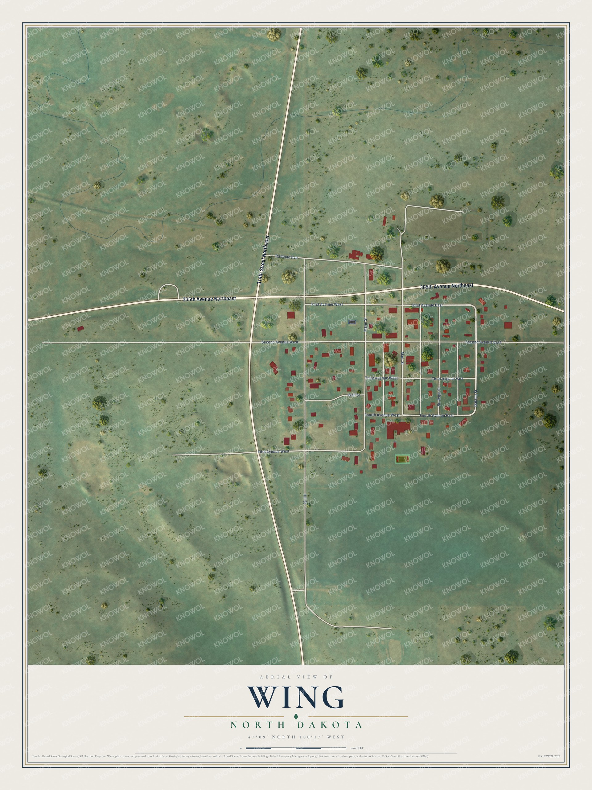 Watermarked full-map preview of Wing, North Dakota