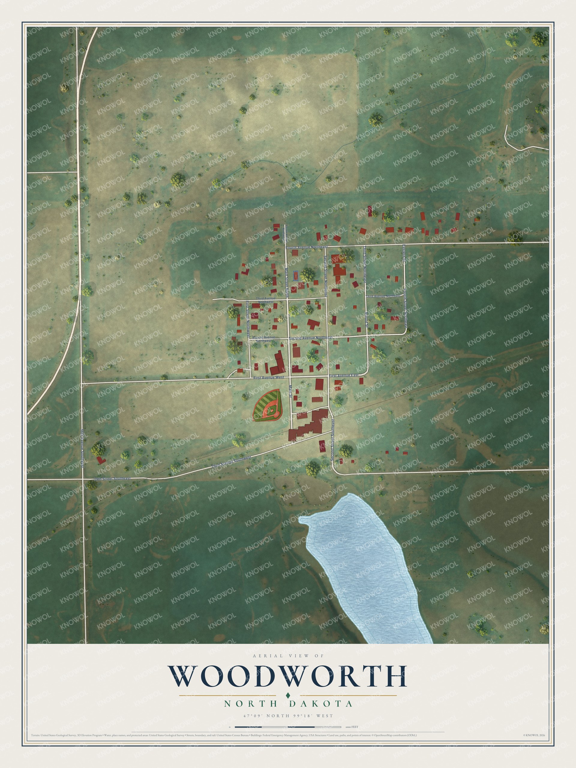 Watermarked full-map preview of Woodworth, North Dakota