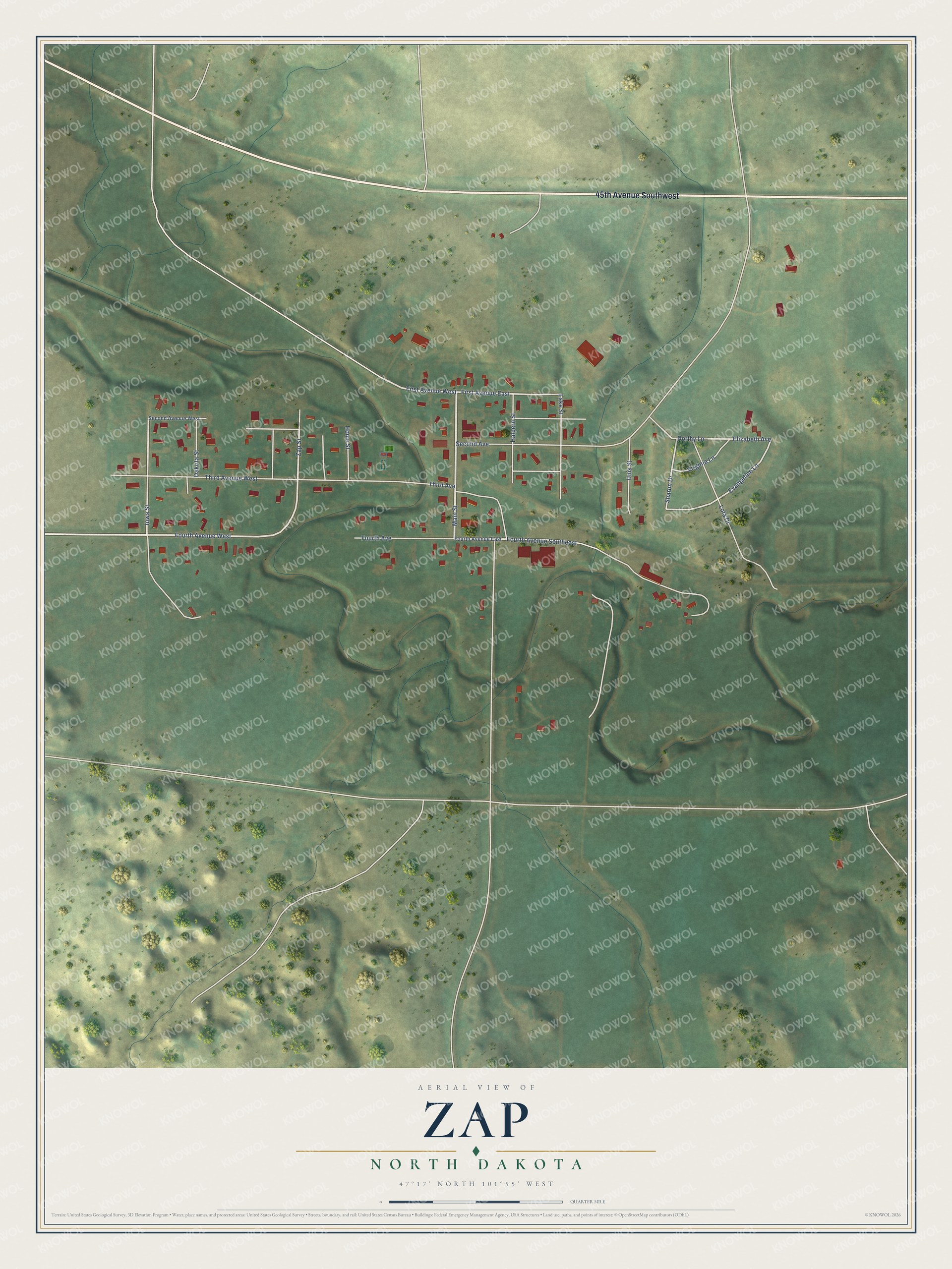 Watermarked full-map preview of Zap, North Dakota