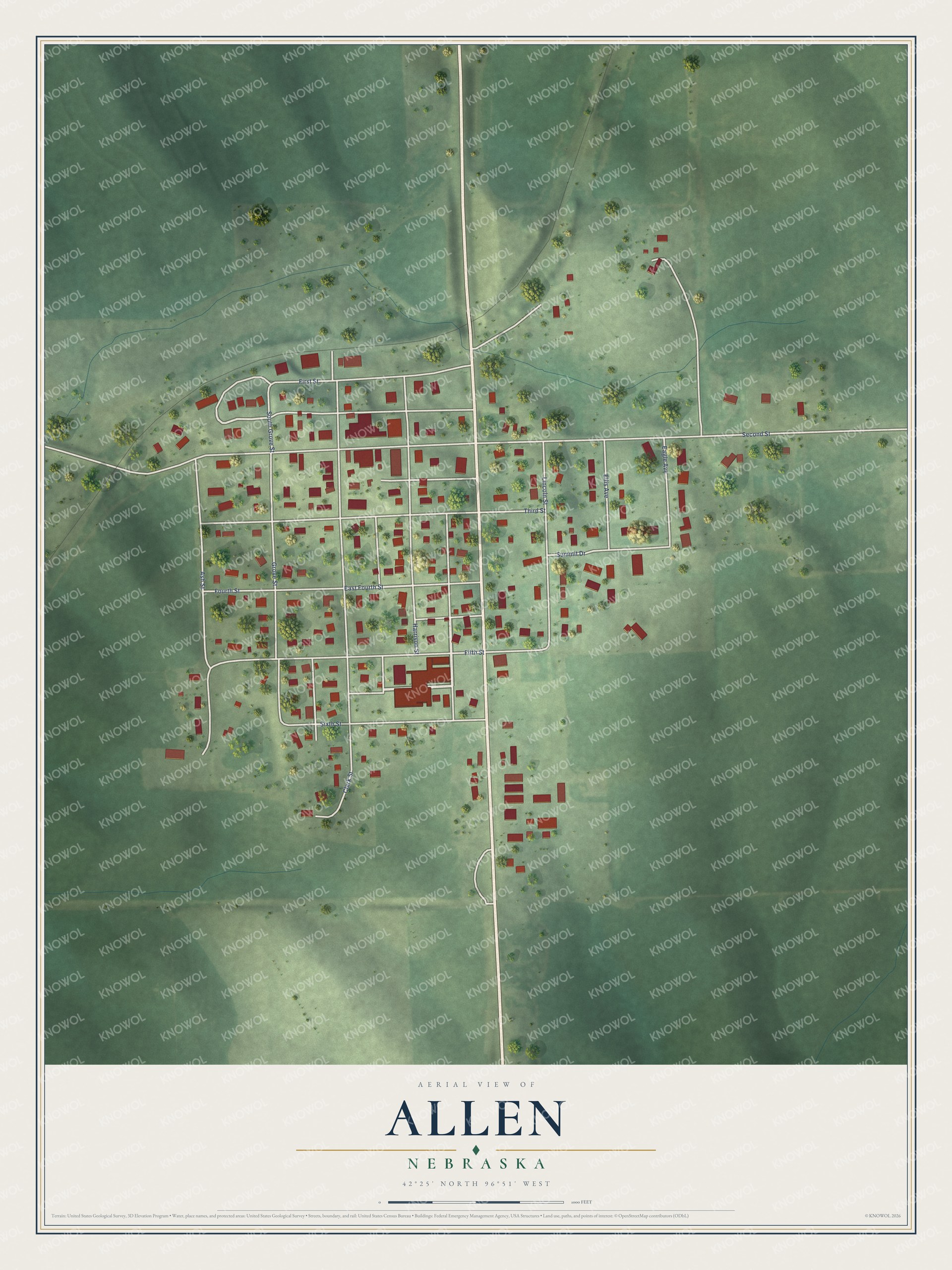 Watermarked full-map preview of Allen, Nebraska