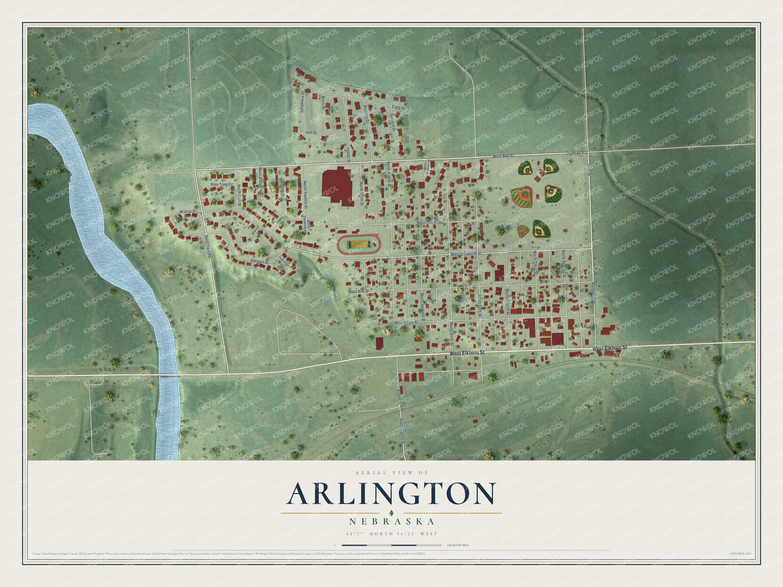 Watermarked full-map preview of Arlington, Nebraska
