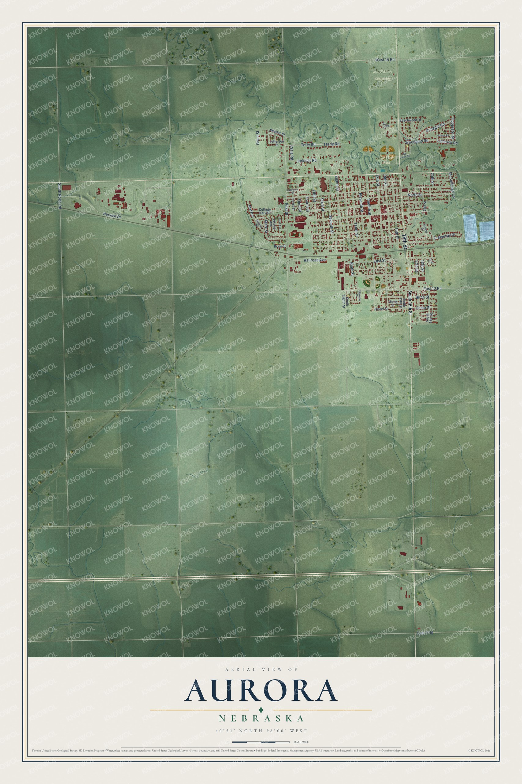 Watermarked full-map preview of Aurora, Nebraska
