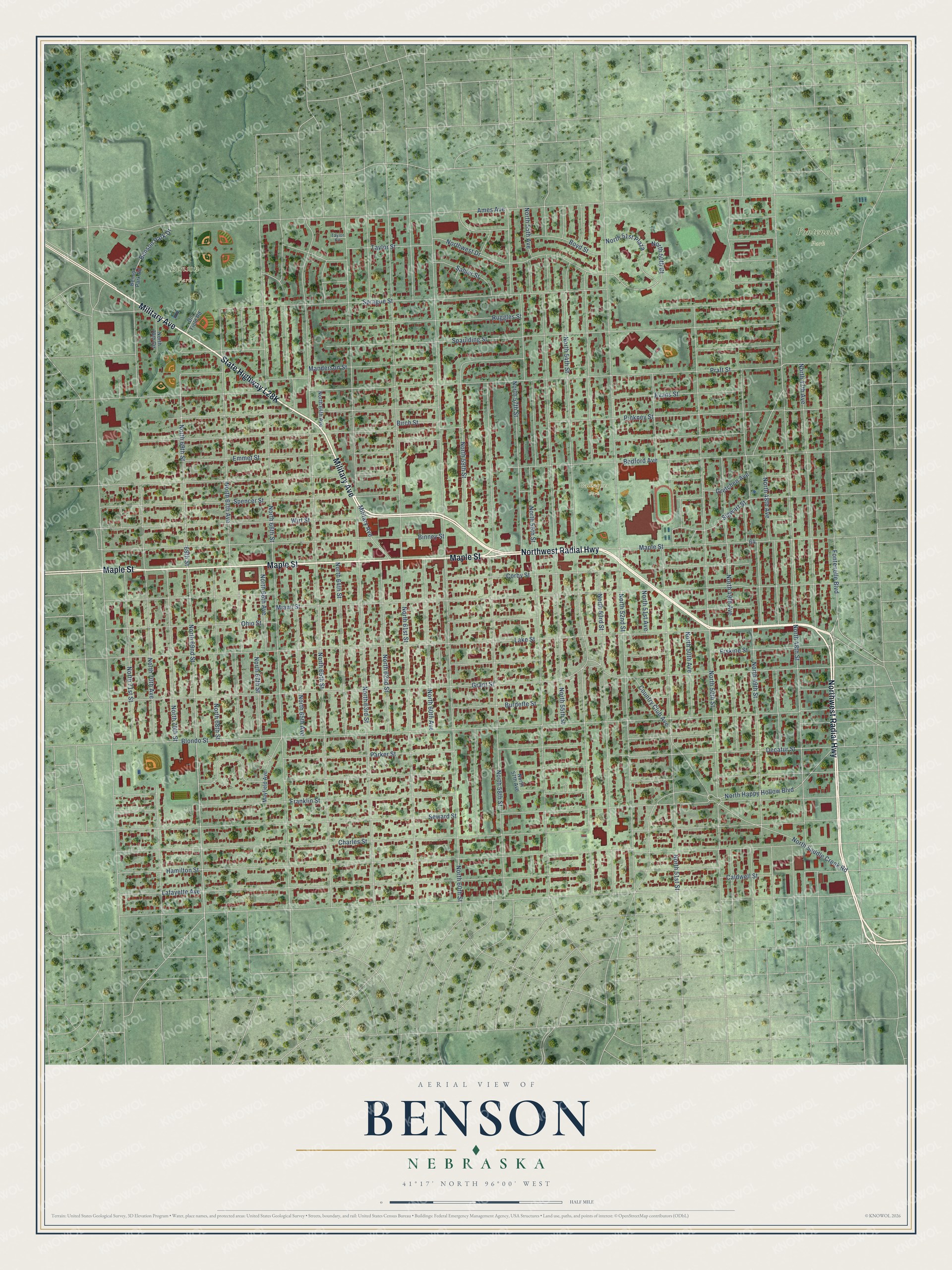 Watermarked full-map preview of Benson, Nebraska