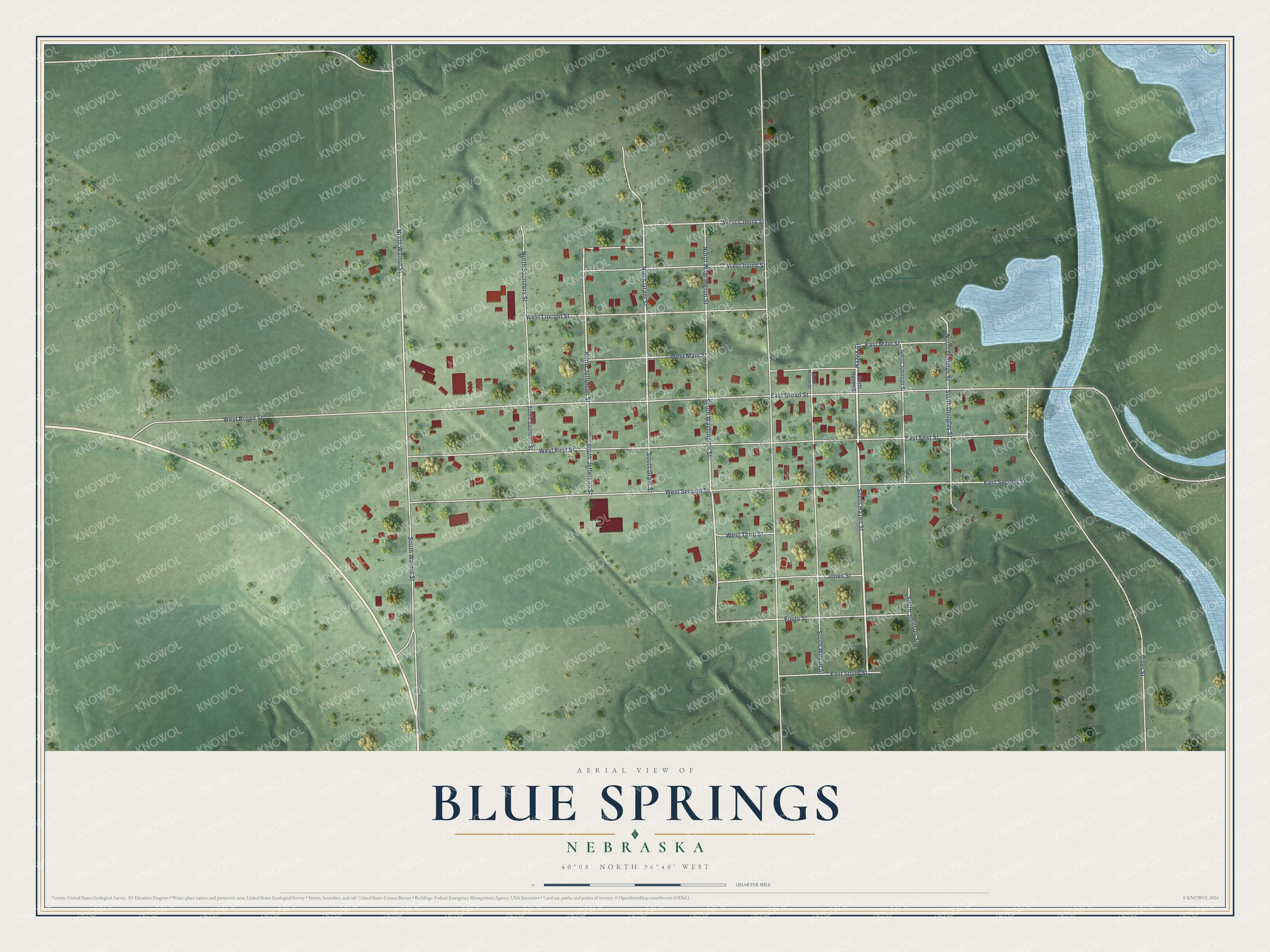Watermarked full-map preview of Blue Springs, Nebraska