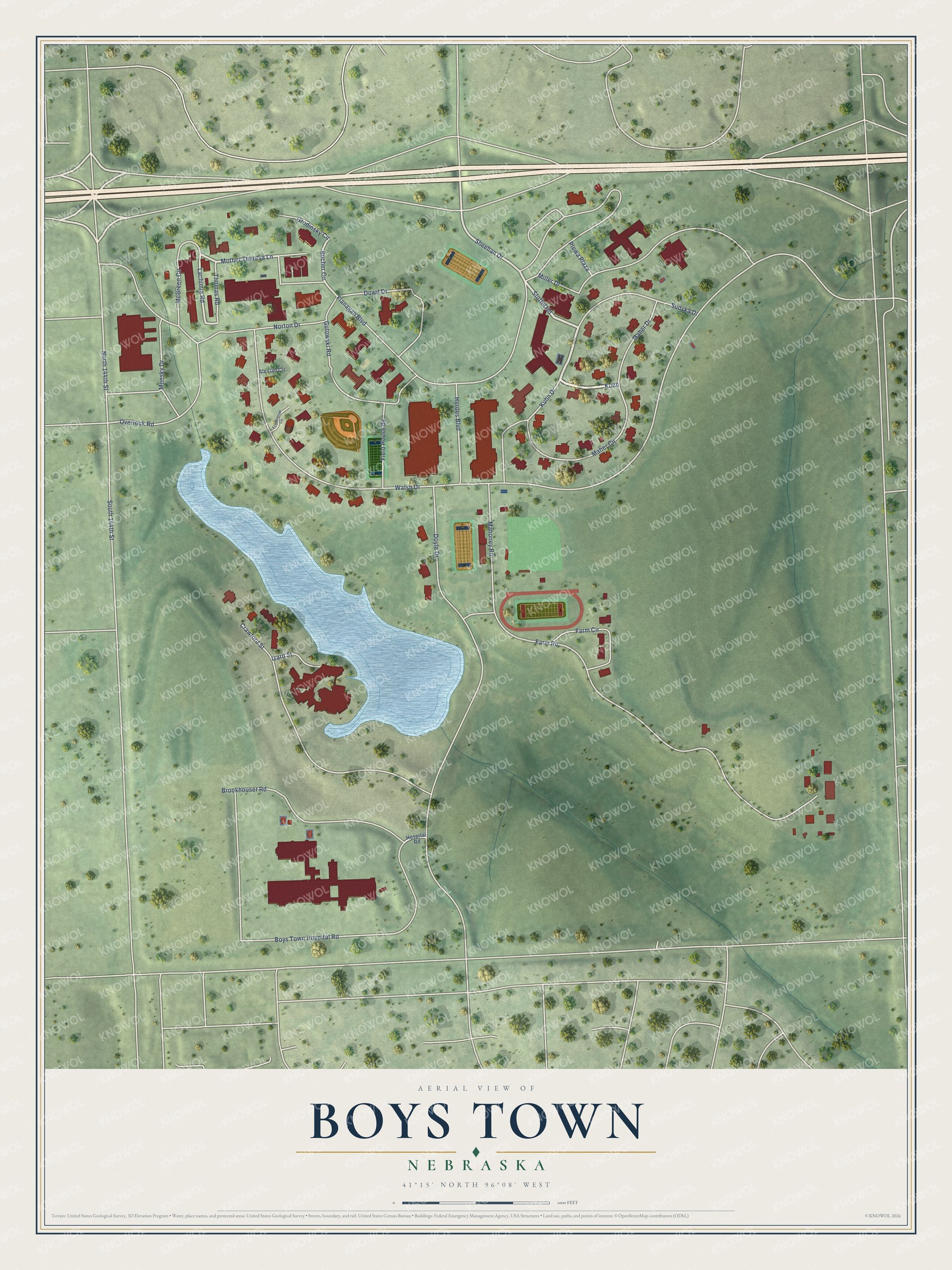 Watermarked full-map preview of Boys Town, Nebraska