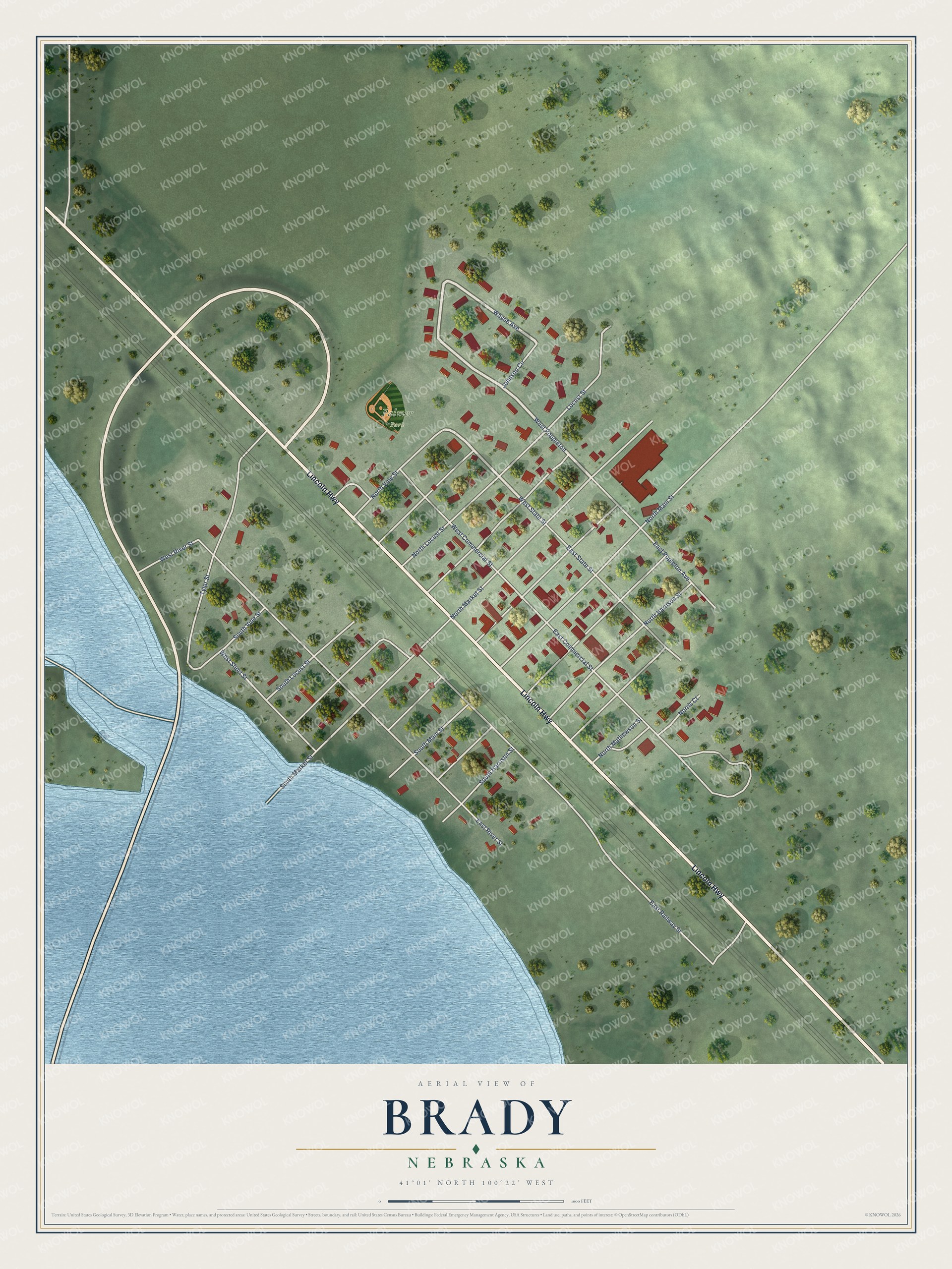 Watermarked full-map preview of Brady, Nebraska