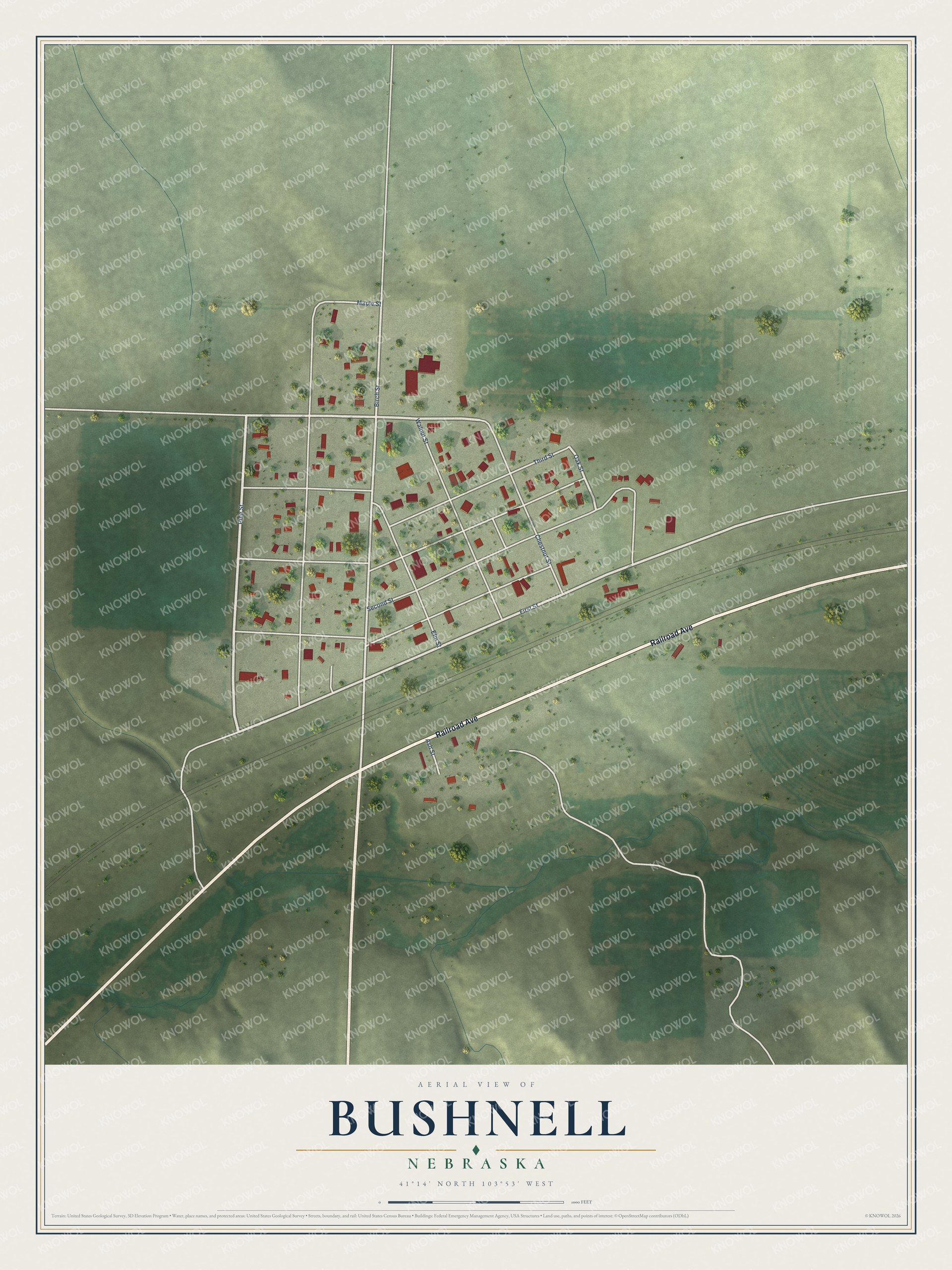 Watermarked full-map preview of Bushnell, Nebraska