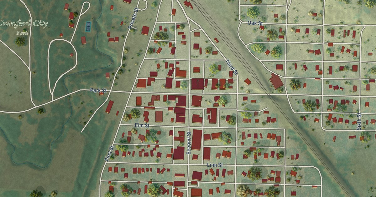 Map of Crawford, Nebraska in 2026