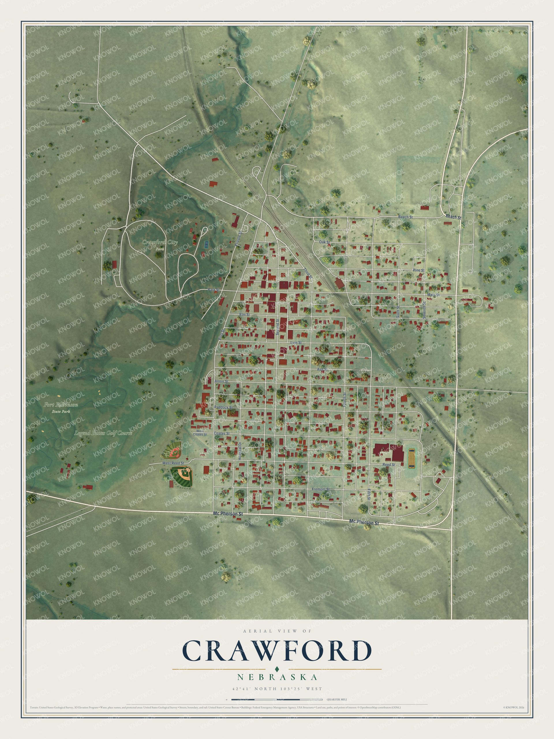 Watermarked full-map preview of Crawford, Nebraska