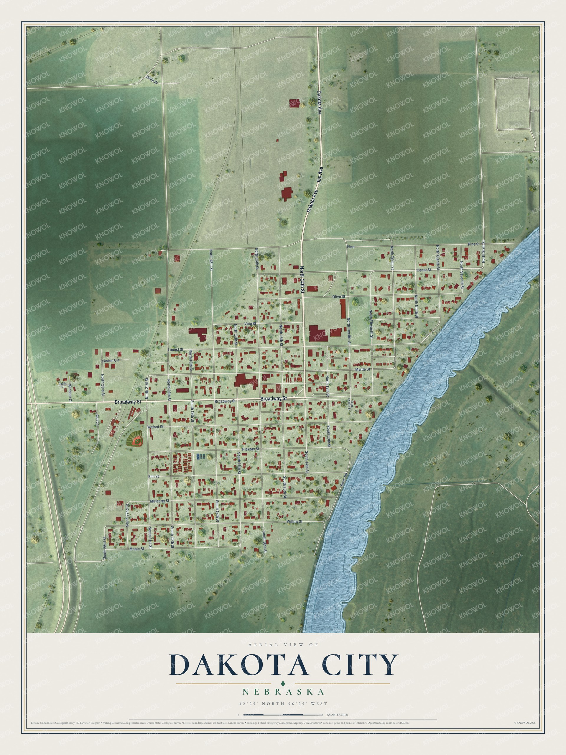 Watermarked full-map preview of Dakota City, Nebraska