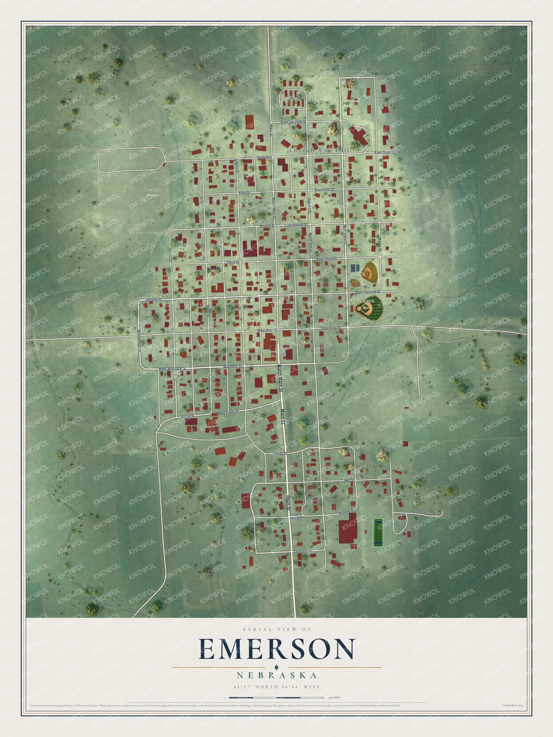 Watermarked full-map preview of Emerson, Nebraska