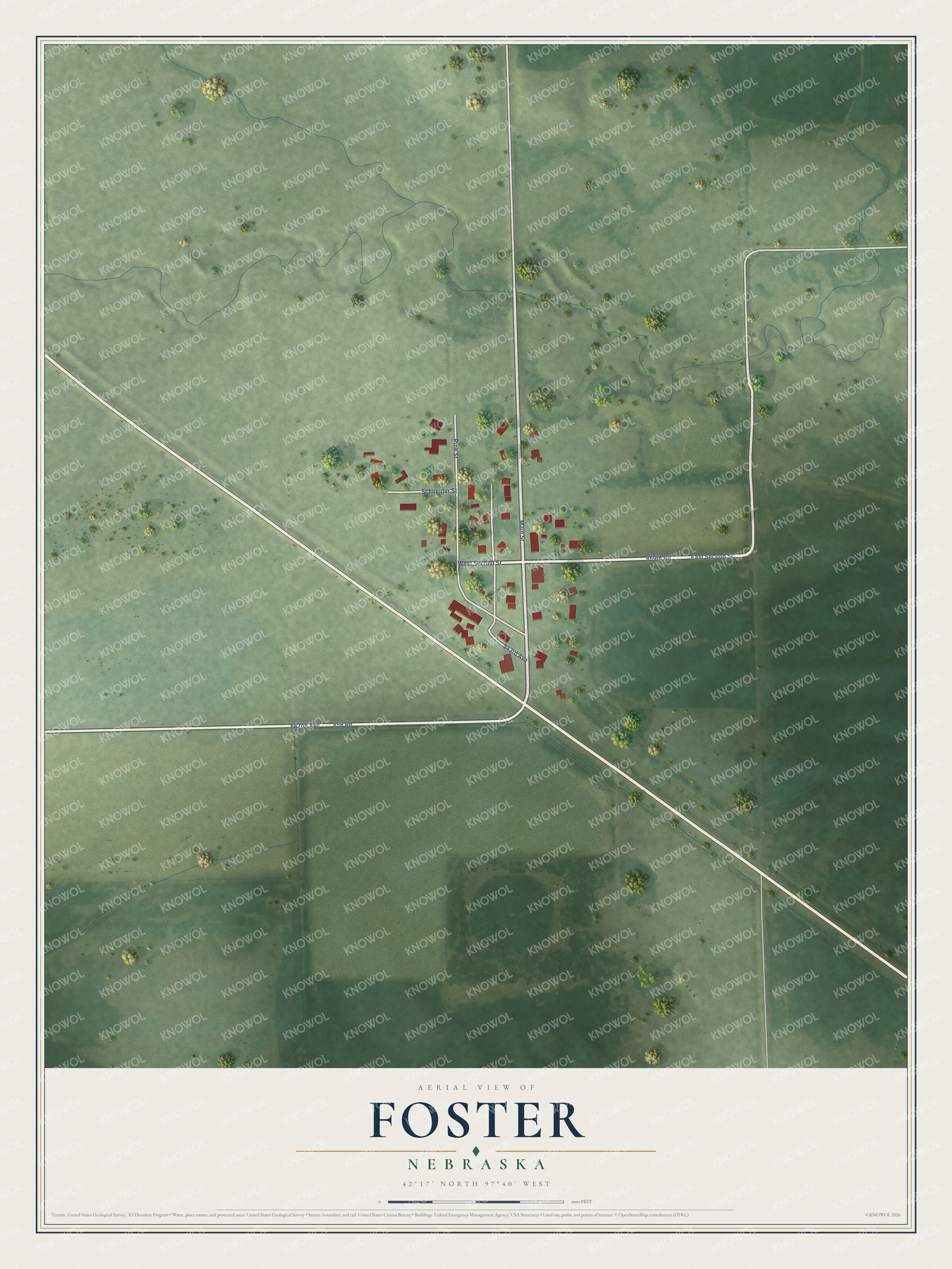 Watermarked full-map preview of Foster, Nebraska