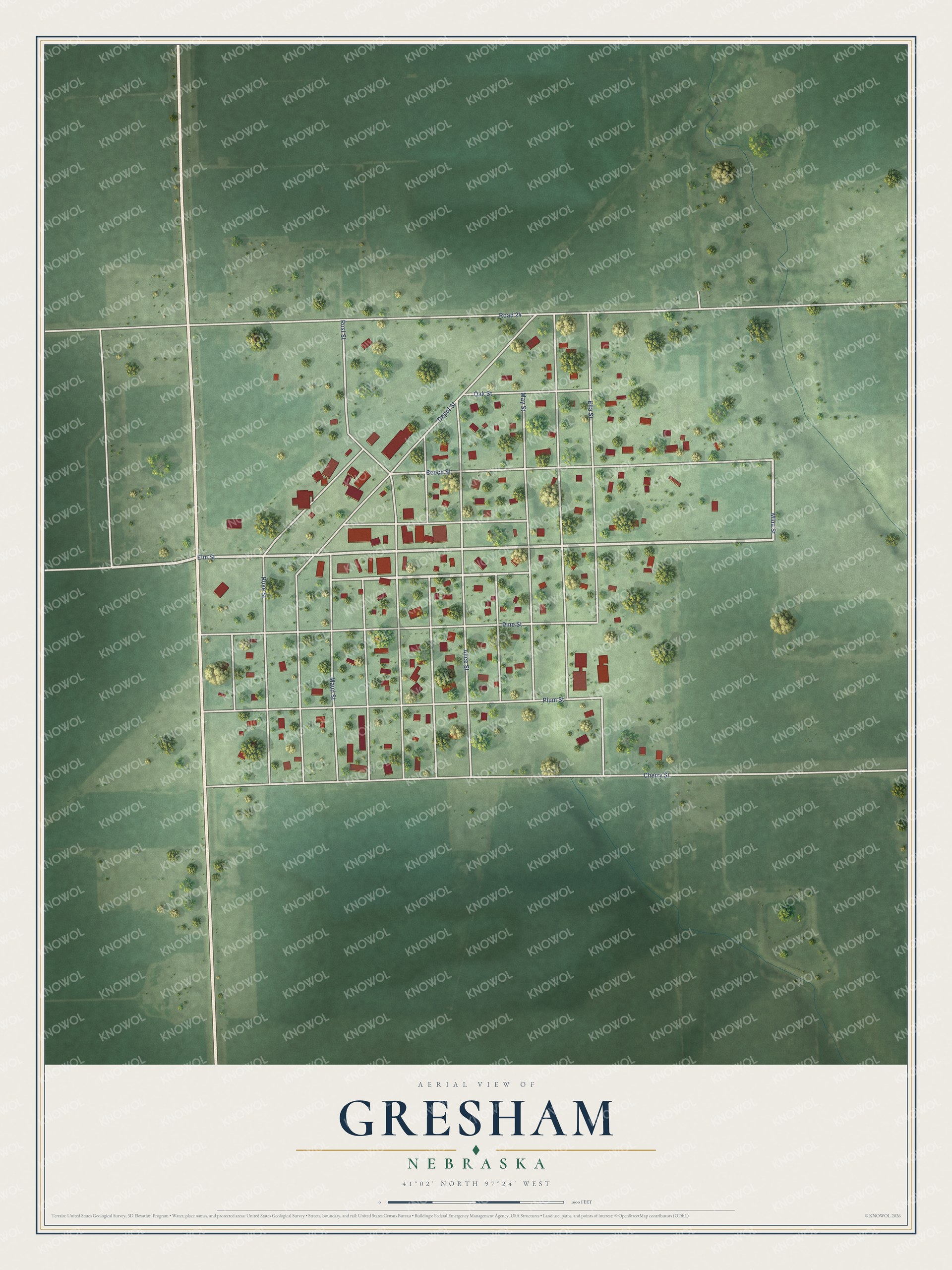 Watermarked full-map preview of Gresham, Nebraska