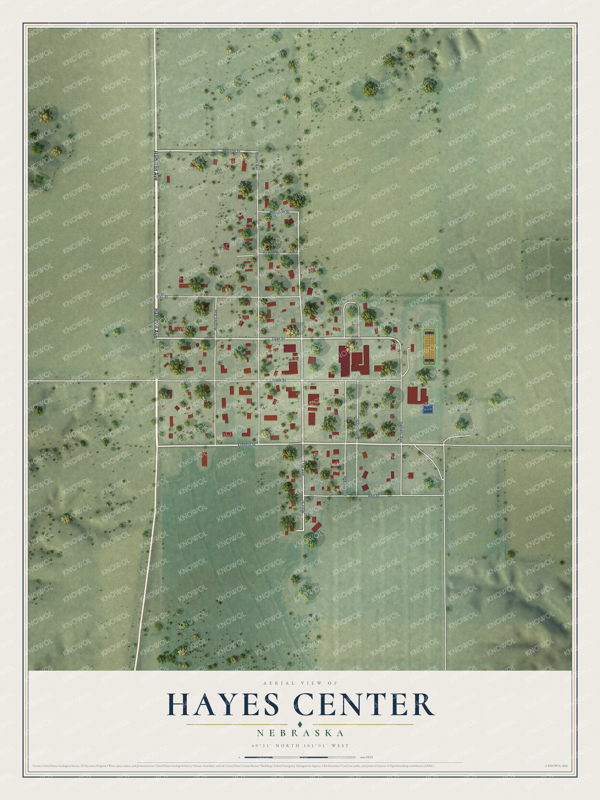 Watermarked full-map preview of Hayes Center, Nebraska