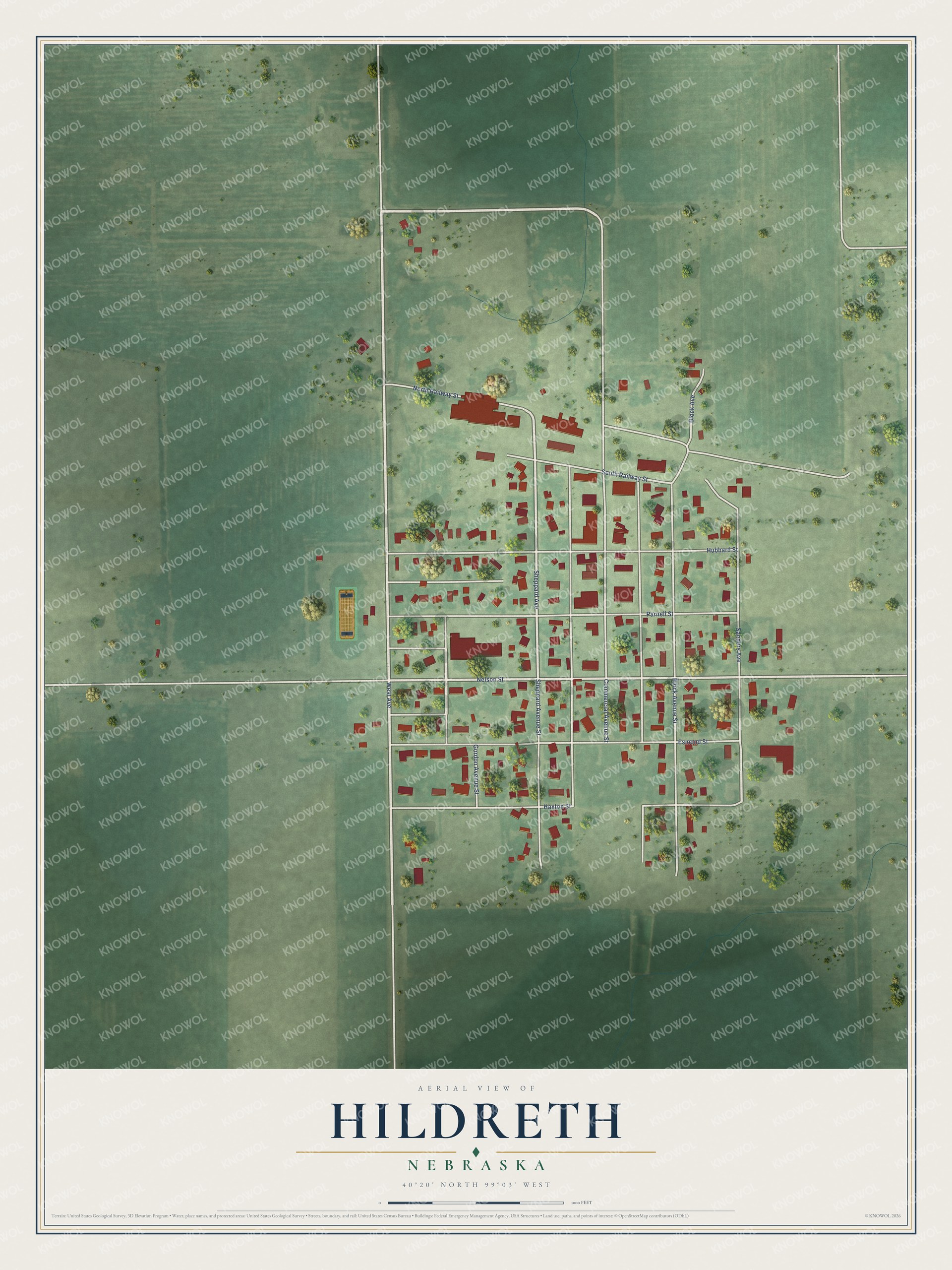 Watermarked full-map preview of Hildreth, Nebraska
